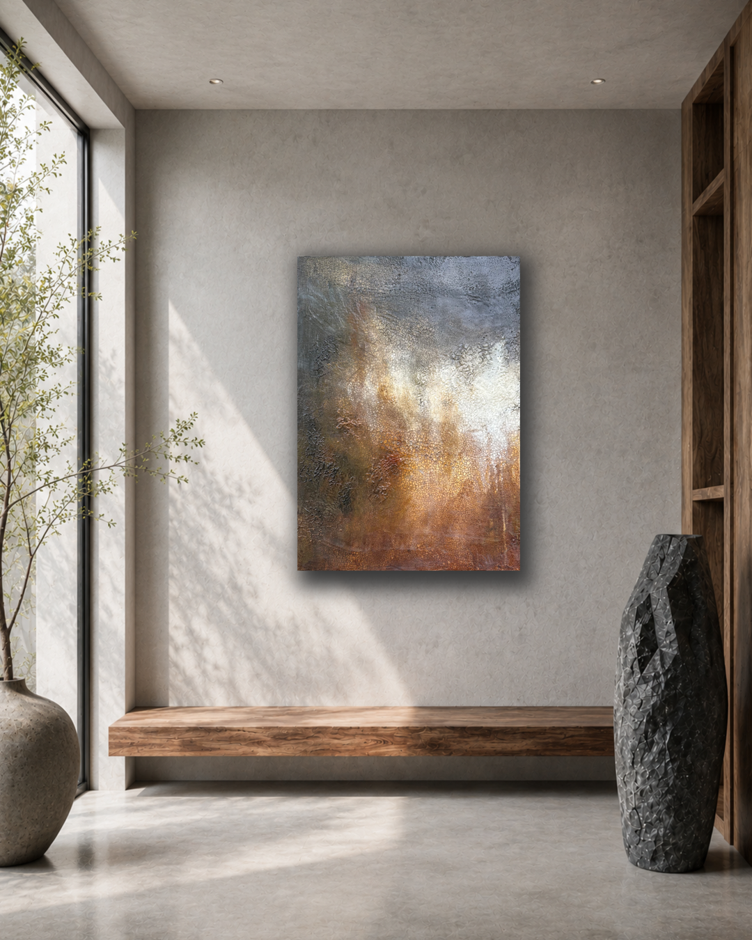 "LUMEN" - Enkaustik-Assemblage auf Holz - 70 x 50 cm - Preis auf Anfrage