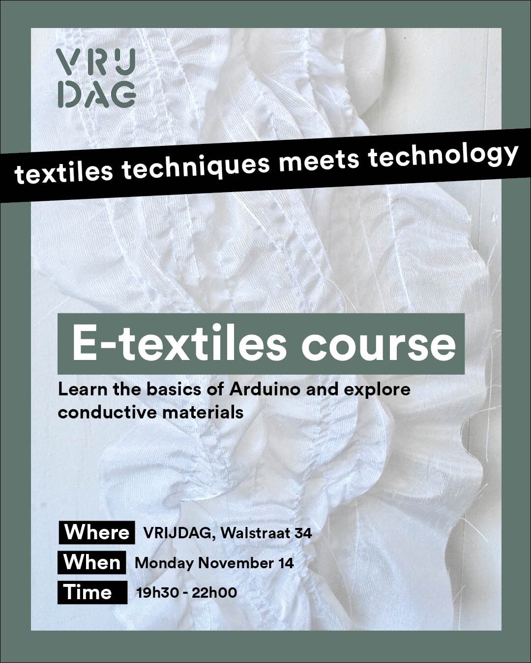 Have you ever thought of new technology meeting textile techniques? Discover and explore this at the E-textiles course offered by our friends of @bijvrijdag - the house of amateur art in Groningen. ✨

In this course you'll work with various fabrics a