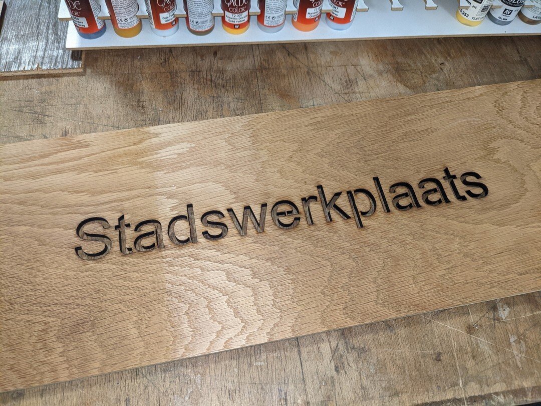 For the Stadswerkplaats we've created this mould that they will use to spray paint their company name on various products and surfaces.

Would you also like a mould with your (company) name or logo? Visit our open walk-in hours on Friday from 10:00-1