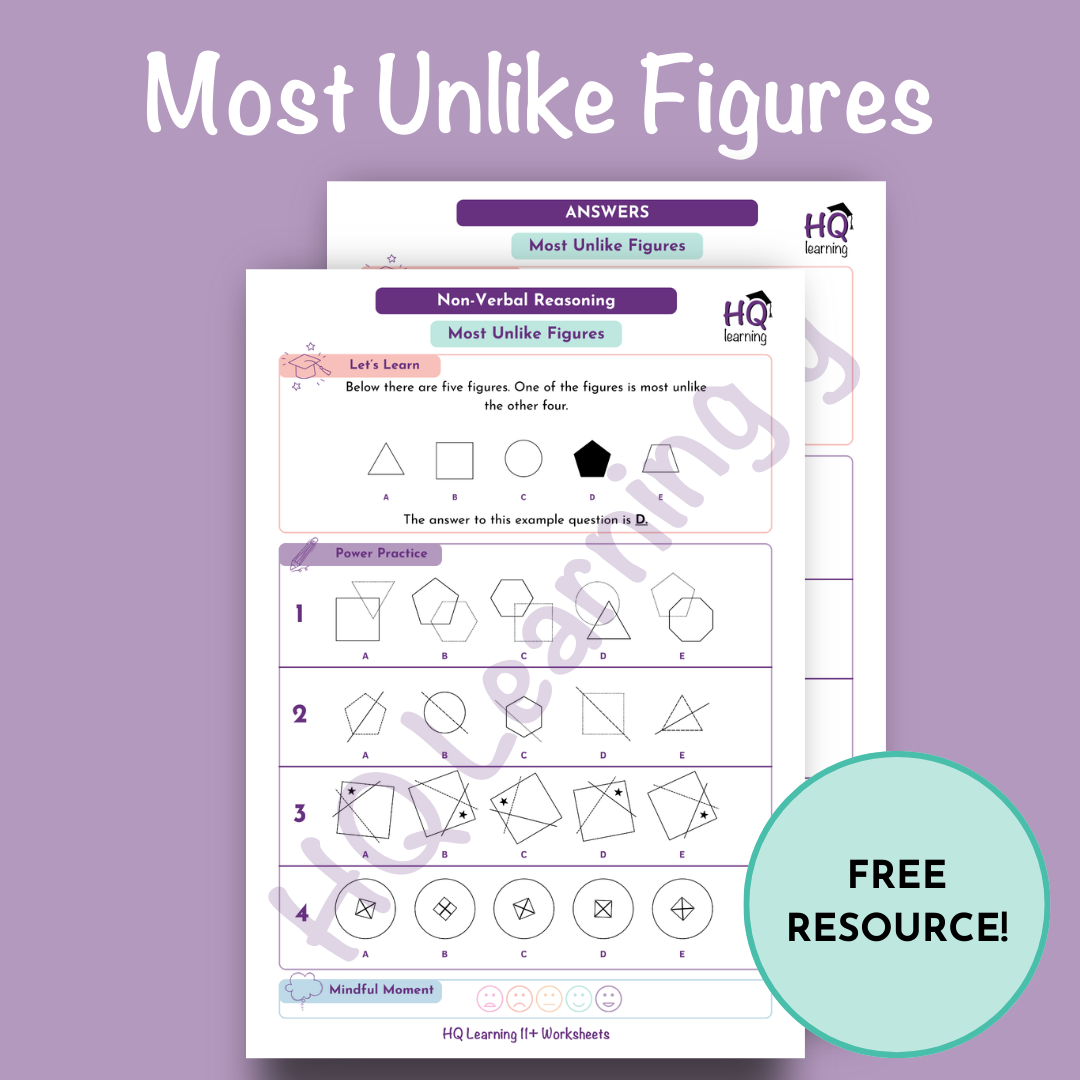 11+ Non-Verbal Reasoning Most Unlike Figures Worksheet — HQ Learning Rugby