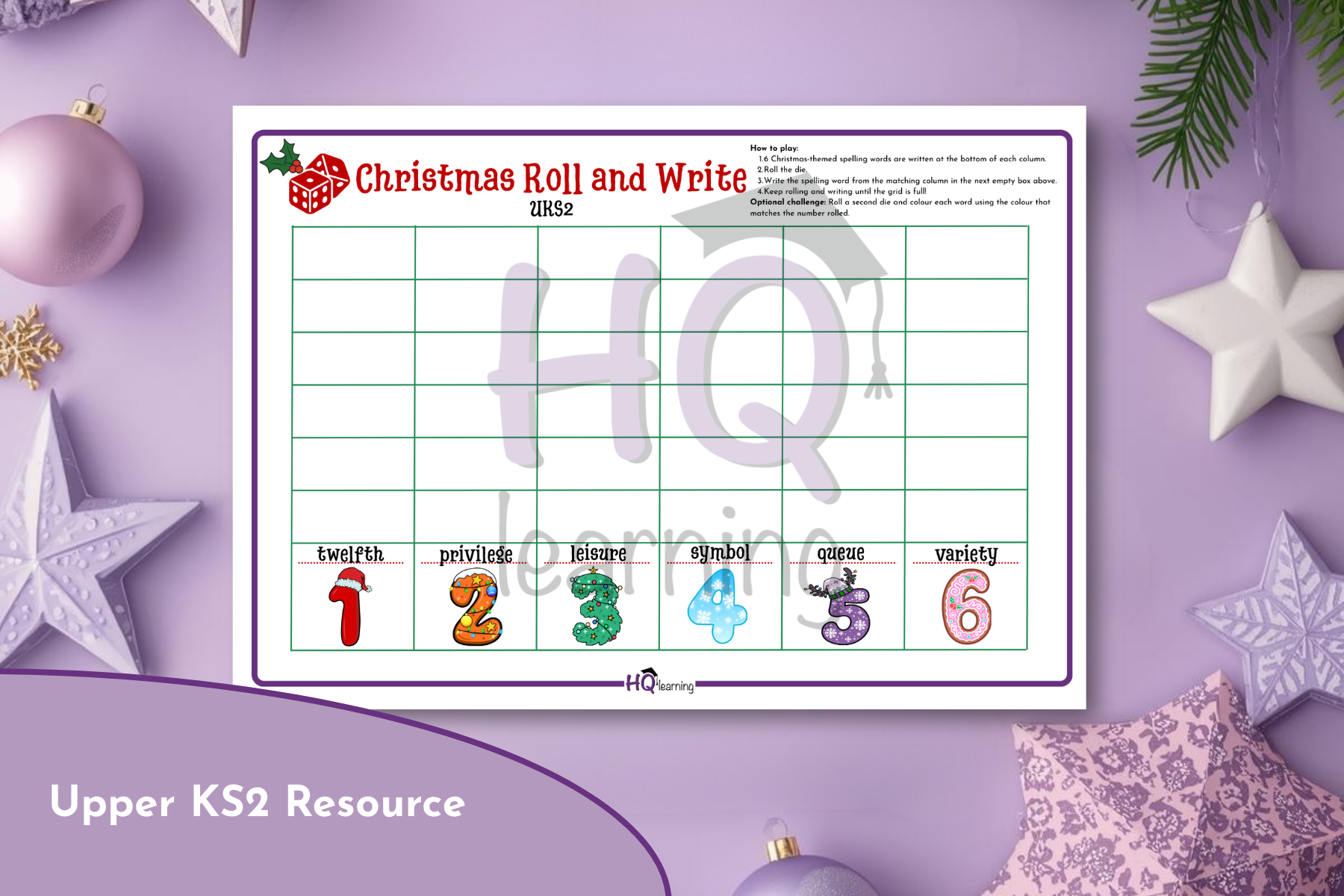 UKS2 Christmas Roll and Write