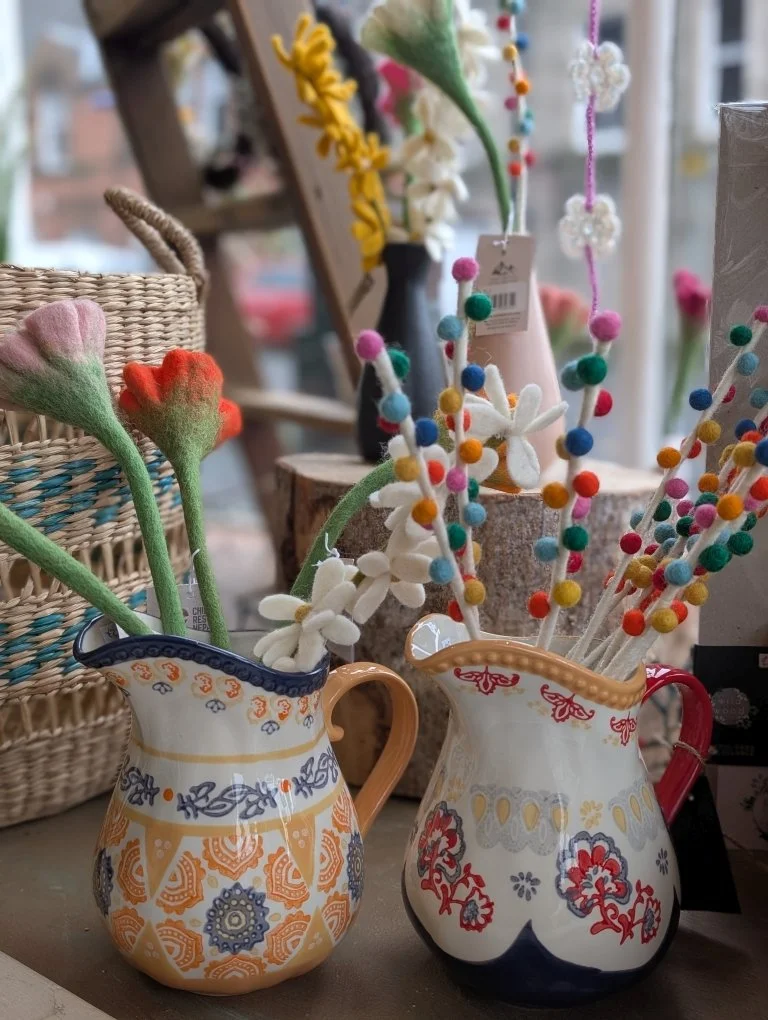 Large Folk-Art Jug, with Dried Flowers