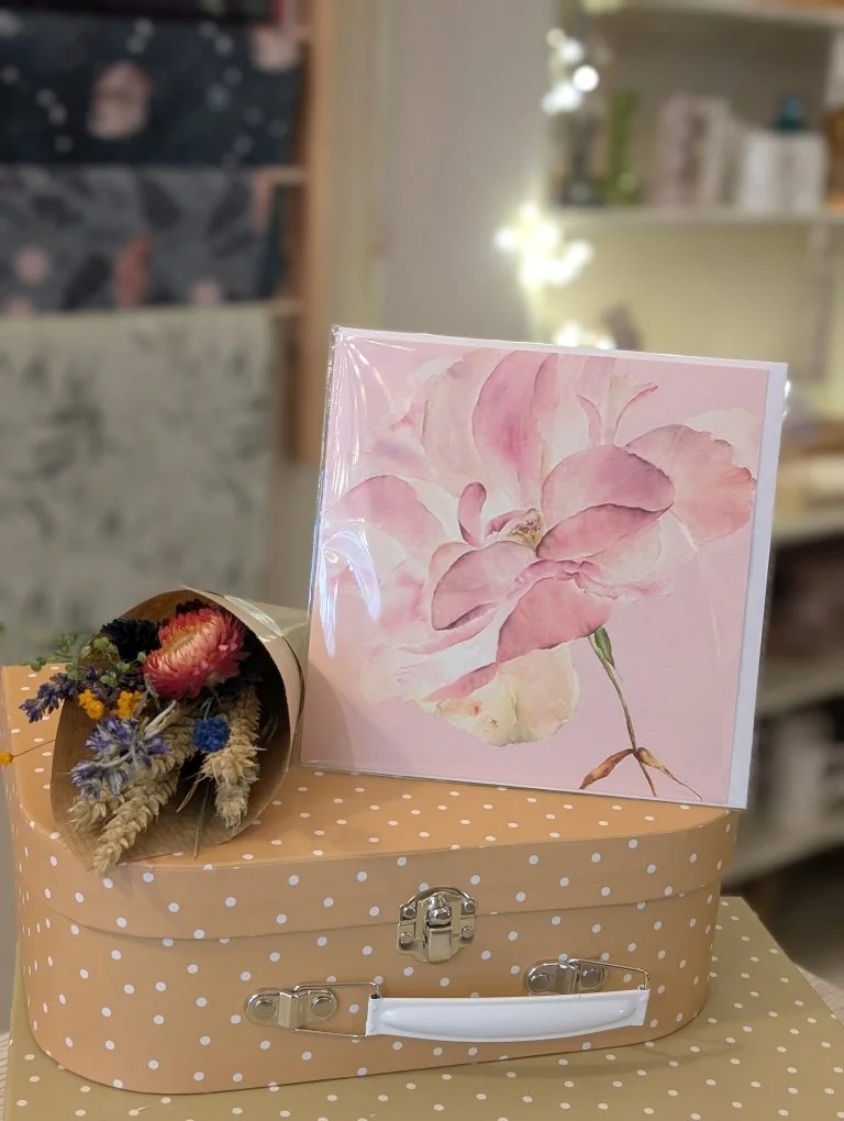 watercolour card - vintage rose