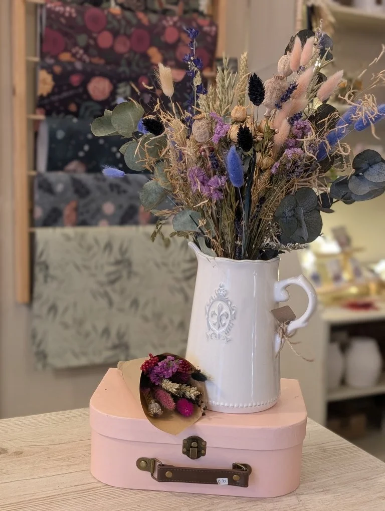 Fleur De Lis Jug Vase, with Dried Flowers