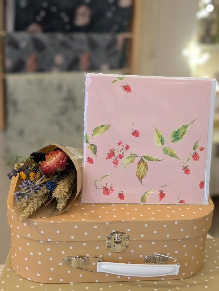 watercolour card - raspberries