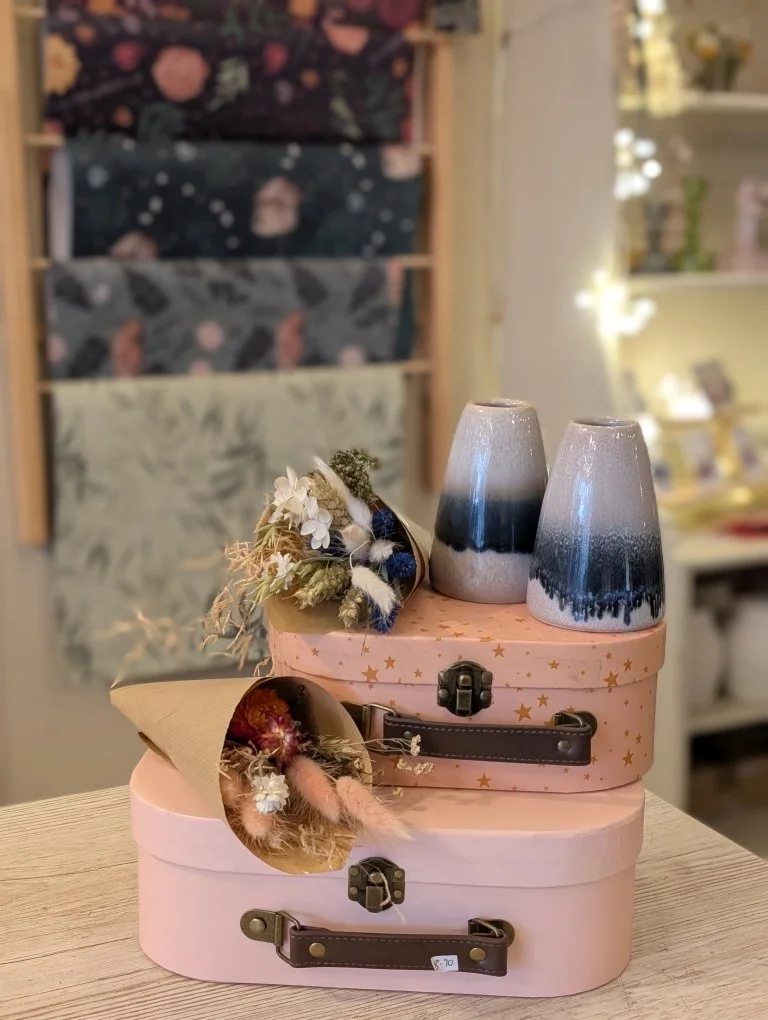 Reactive Glaze Bud Vase, with Dried Flowers