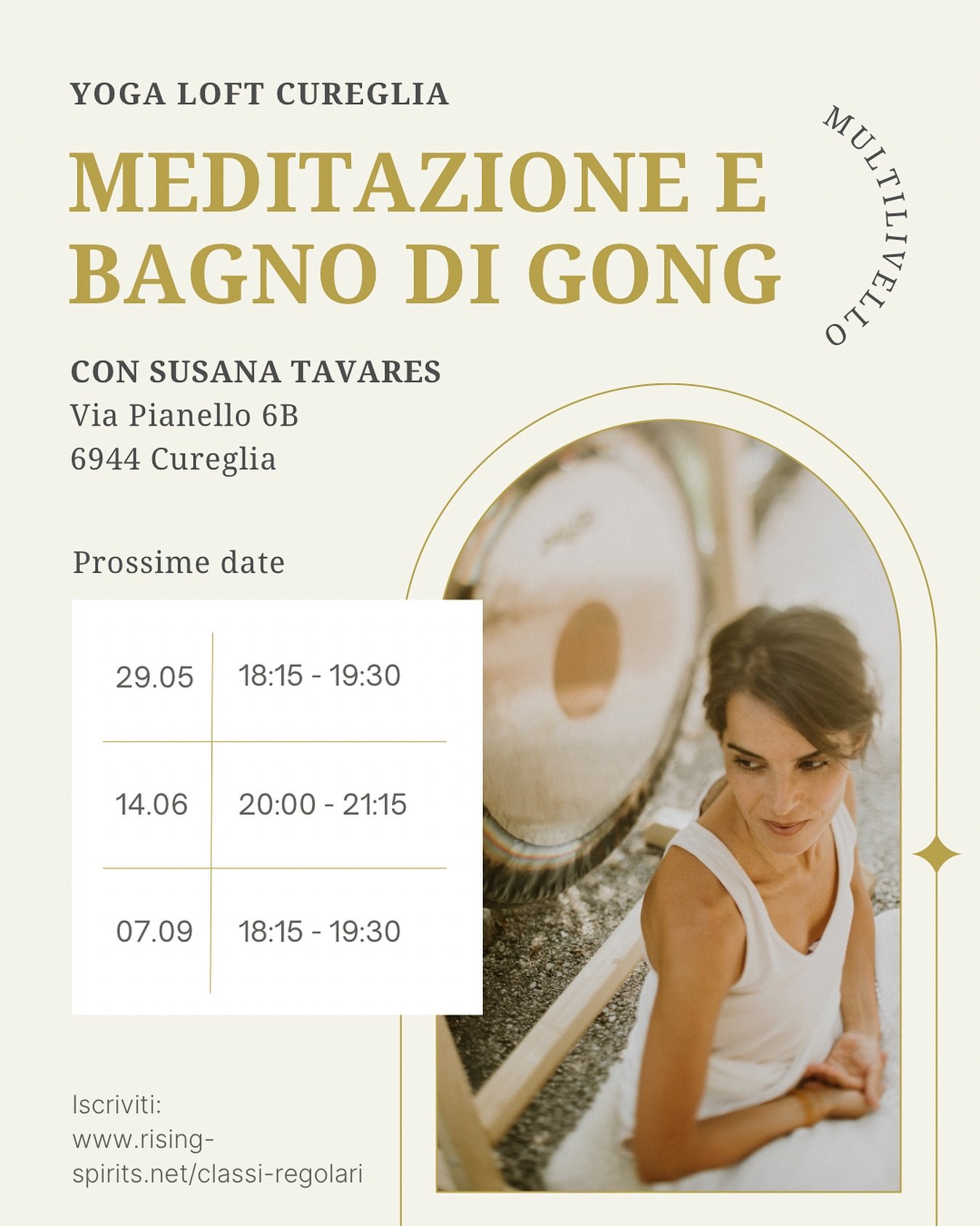 ✨ Un viaggio nel suono, nel silenzio, dentro di te ✨

Un invito a una serata di meditazione e bagno di gong, uno spazio sacro in cui rallentare, lasciare andare e ritrovare il proprio centro. Con @susanatavares_kundalini 

La sessione di venerd&igrav
