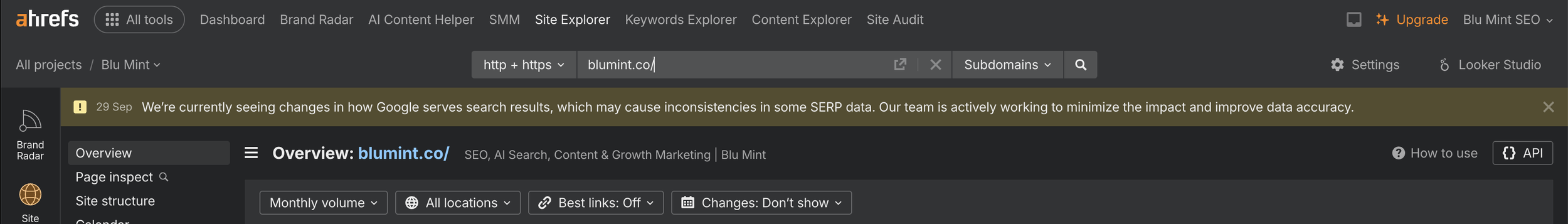 Blu Mint Ahrefs volatility