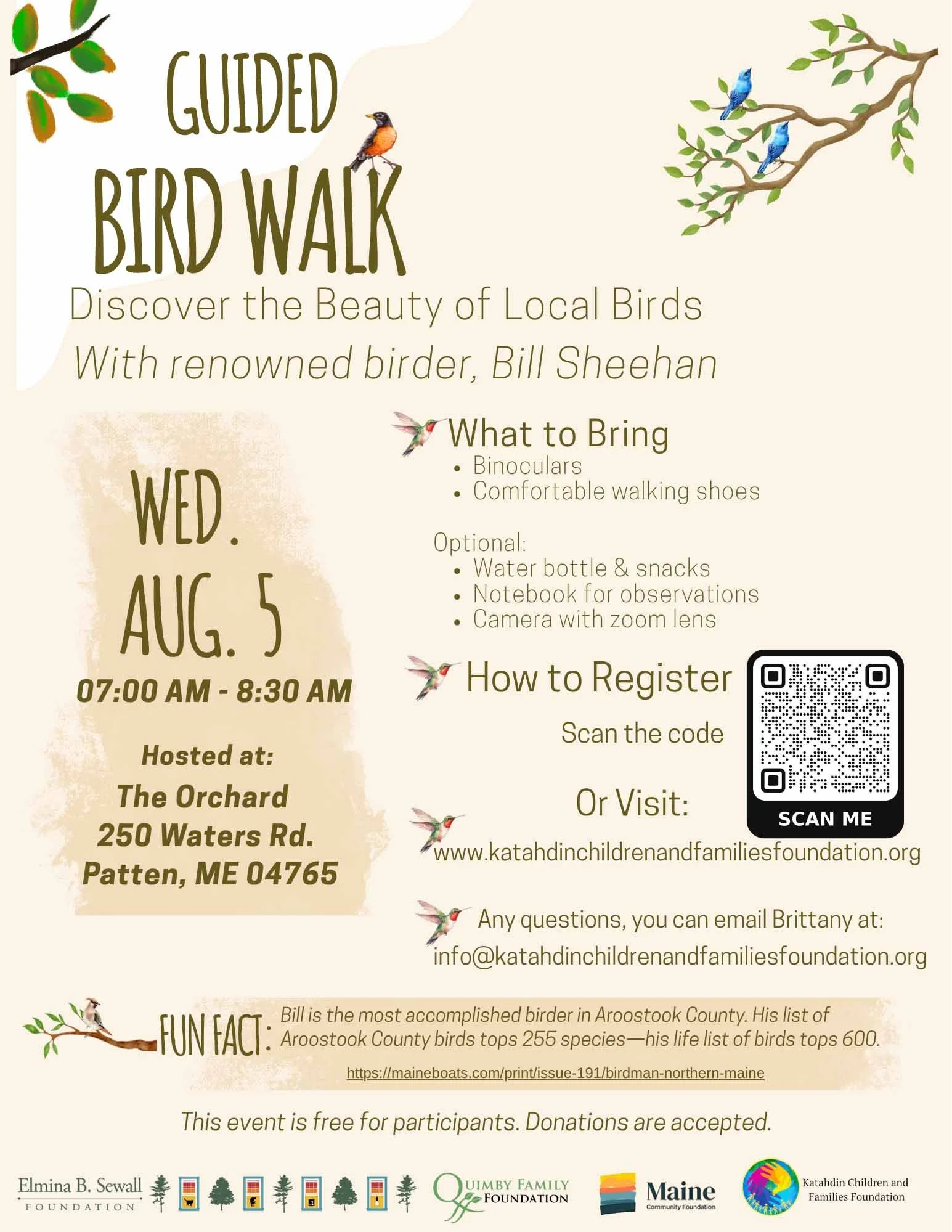 2026 Guided Bird Walk with Bill Sheehan