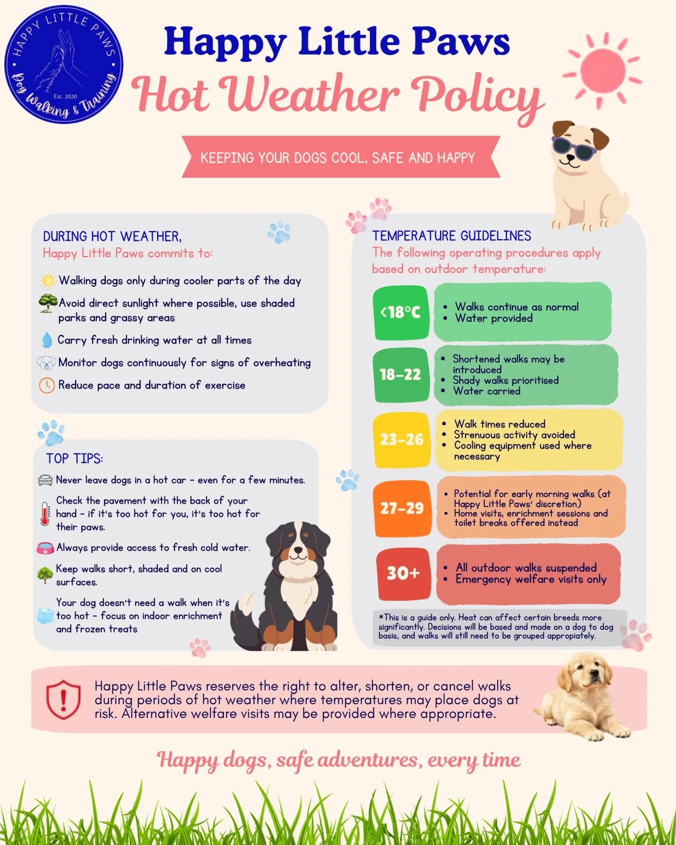 Our Hot Weather Policy ☀️🌡️

Streatham Hill | dog walks of london | london dog trainer | south london parks | dogs of london | london dog walker | cute dogs | dog content | Tooting Common | Clapham Common | South London Dog Walker