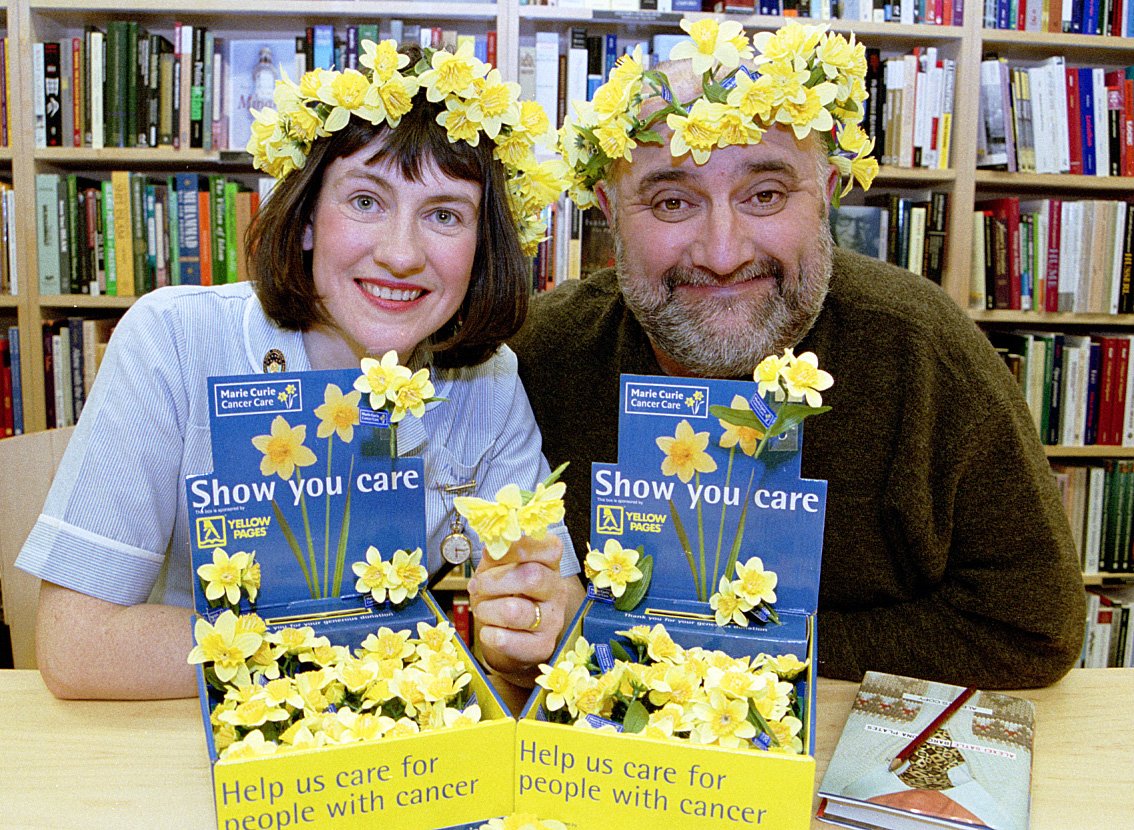 Alexei Sayle with Marie Curie nurse