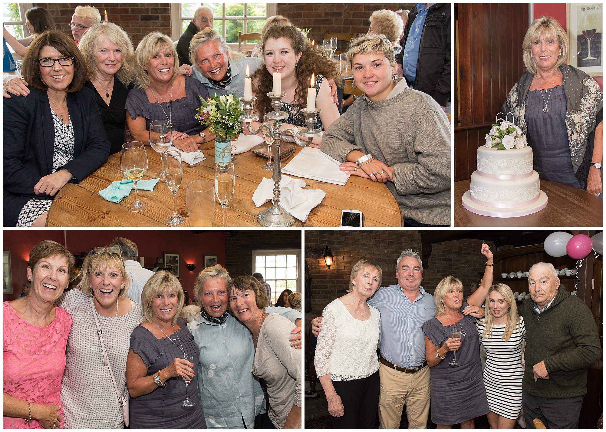 Birthday celebration montage Lady with friends and family and birthday cake