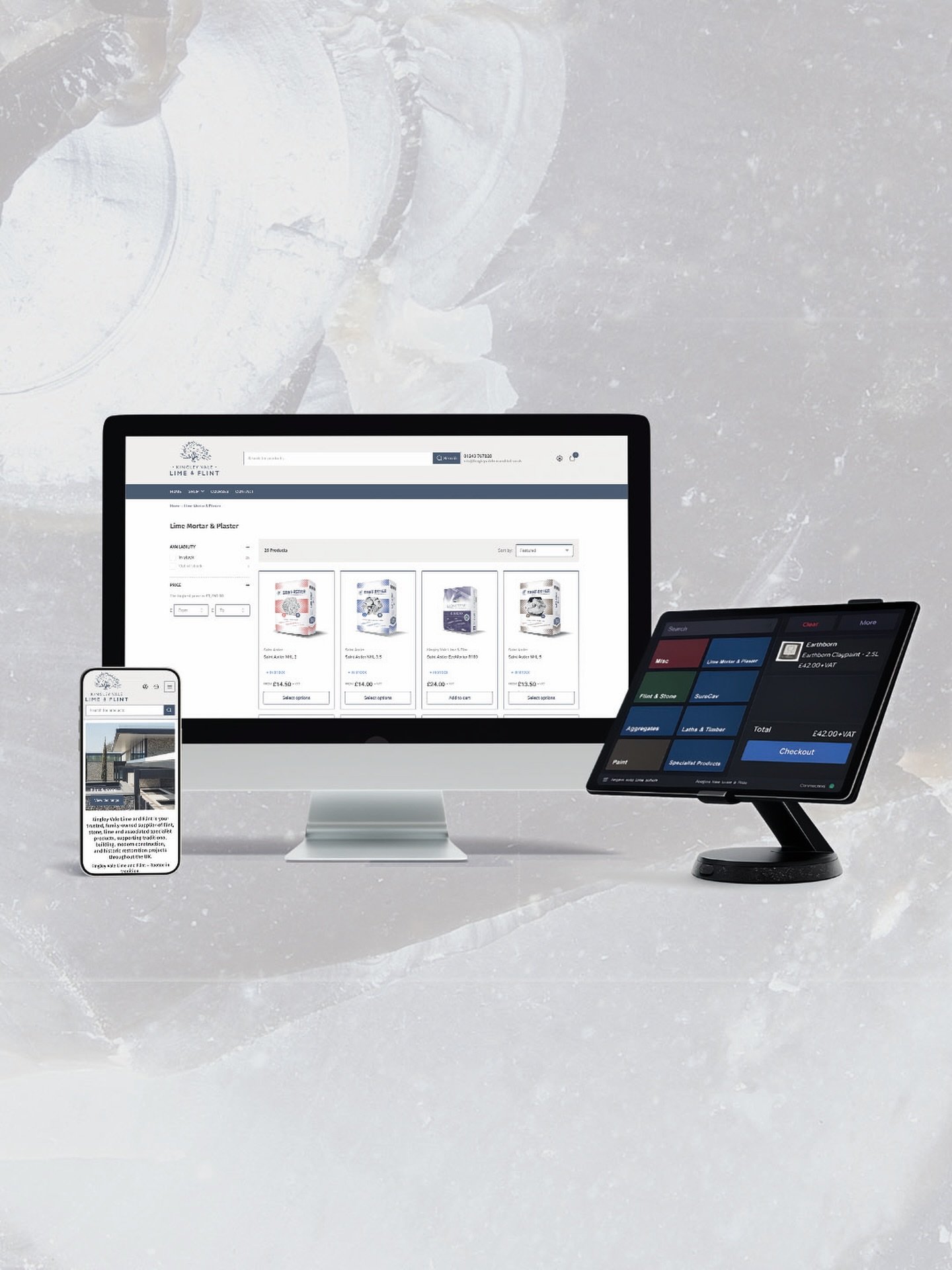 A new Shopify website for @kingley_vale_lime_and_flint built to support both online sales and in-yard ordering.

The new site replaces their previous platform and introduces powerful shipping integrations to handle complex delivery rules for large, p