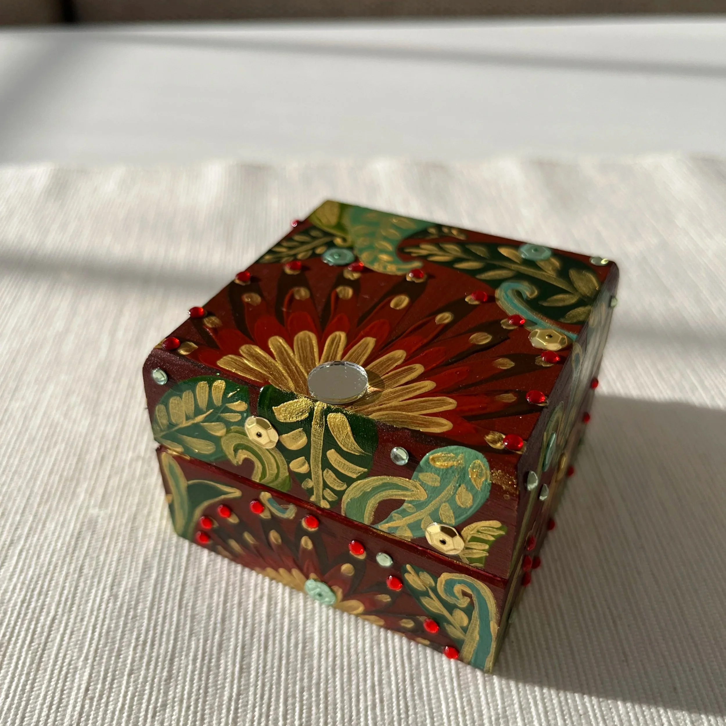 Small Burgundy Hand Painted Jewellery Box