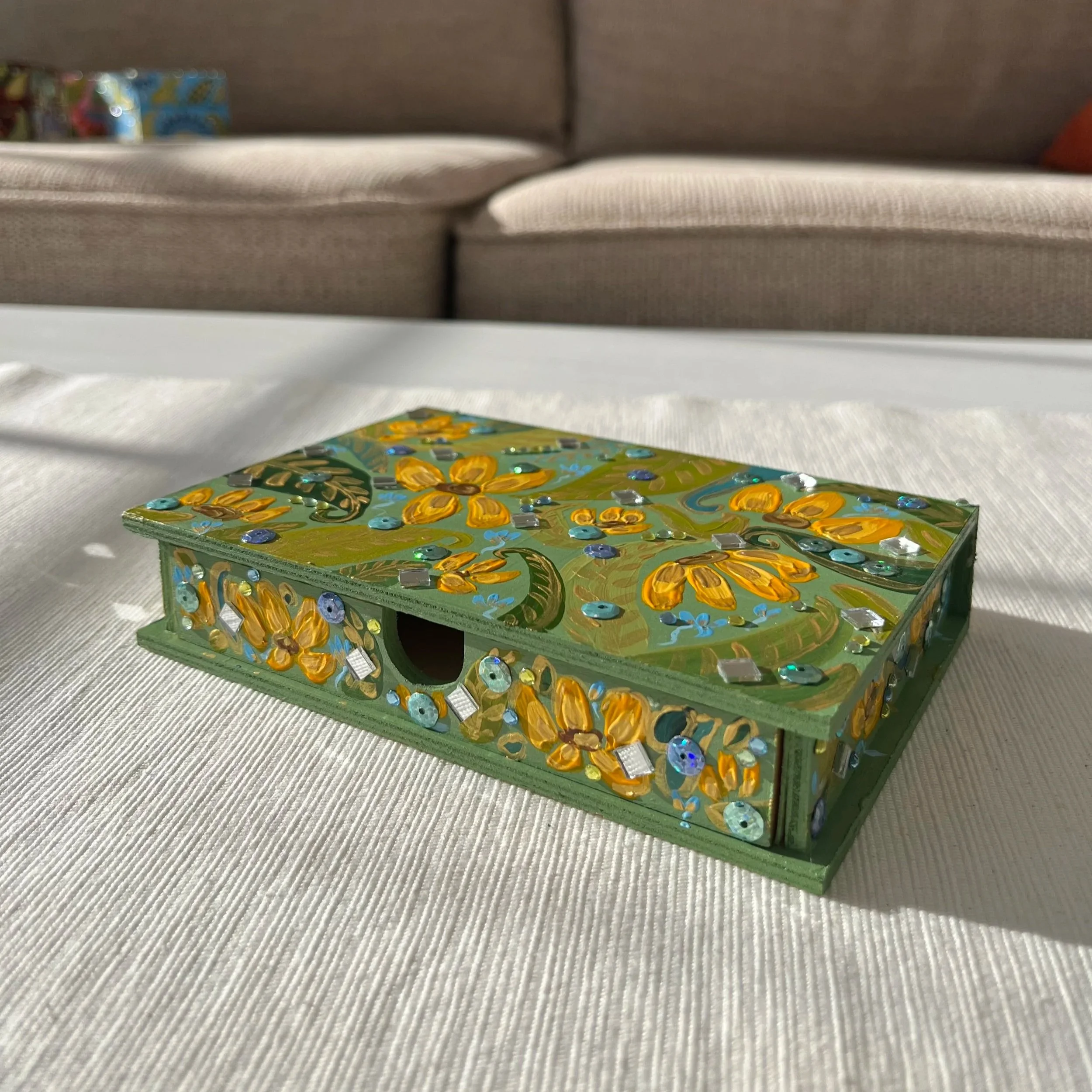 Small Sunflower Hand Painted Jewellery Box