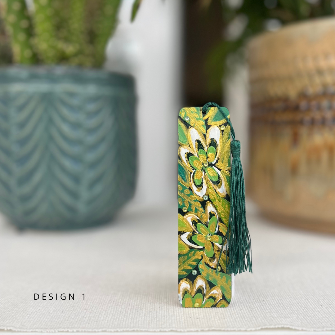 Green & White Hand Painted Bookmarks