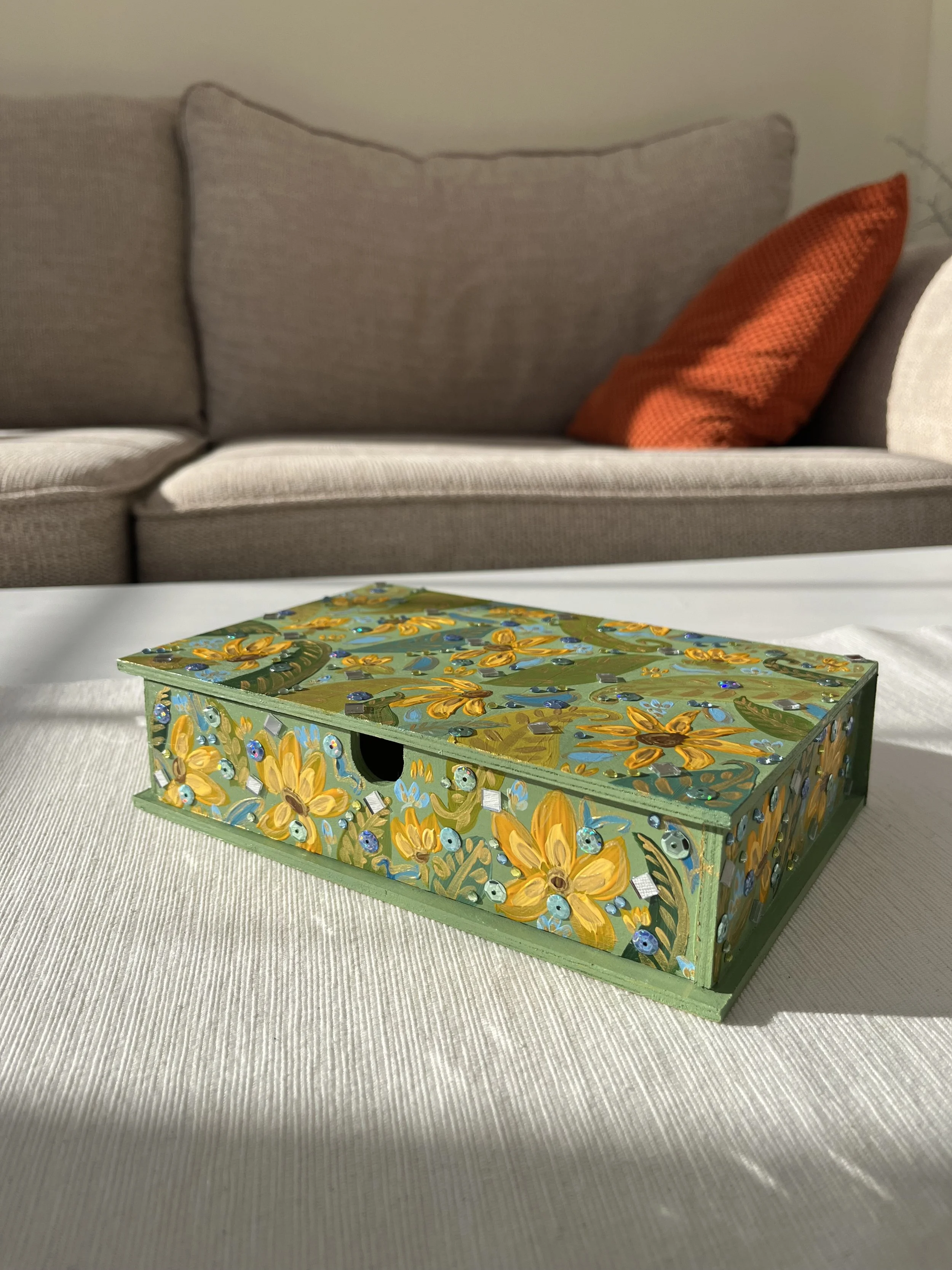 Big Sunflower Hand Painted Jewellery Box