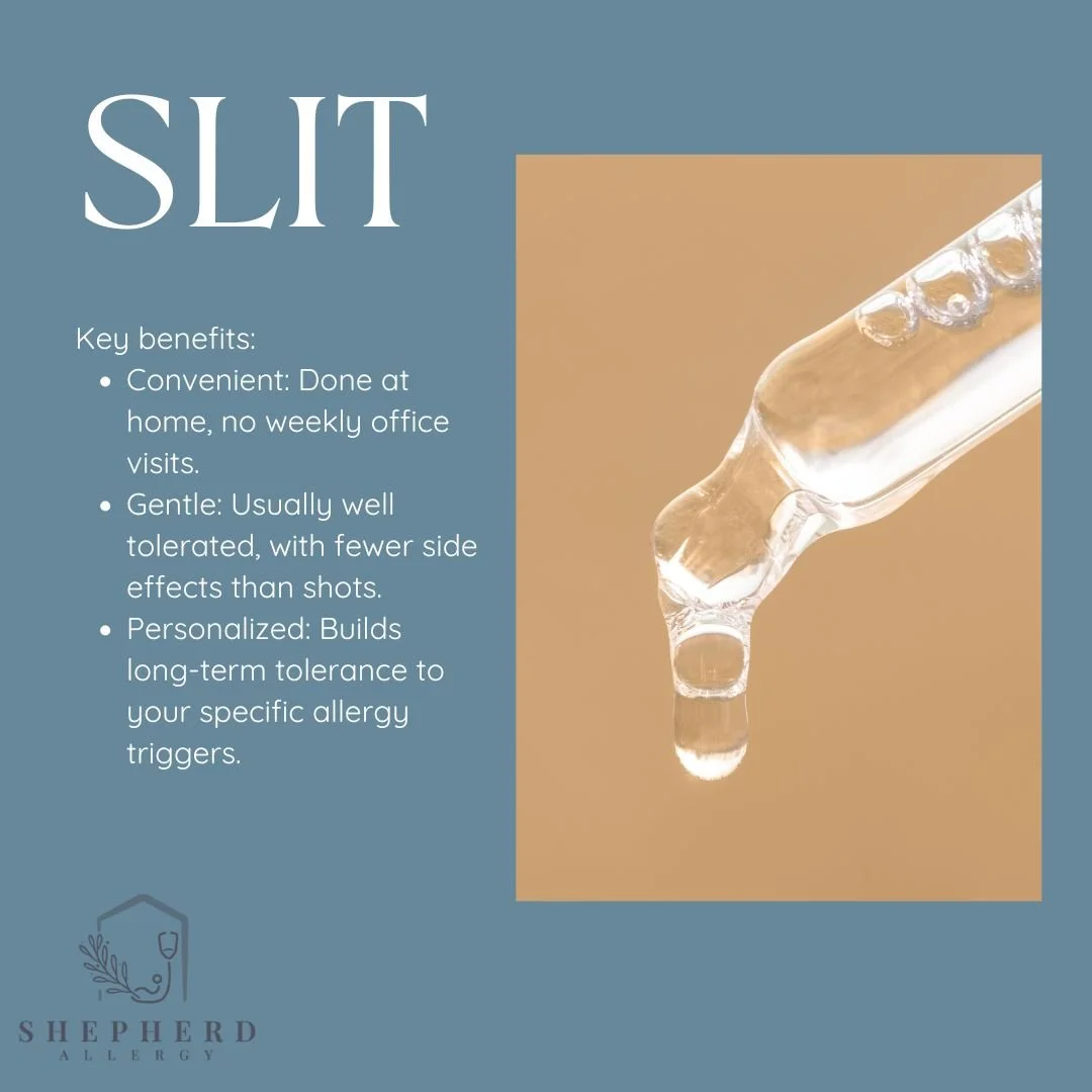 Allergy Relief, Made Simple
Tired of weekly allergy shots? Meet SLIT (Sublingual Immunotherapy)—also known as allergy drops.
✨ Taken daily at home, under your tongue
✨ Builds long-term tolerance to allergens
✨ Safe, gentle, and convenient
Wi