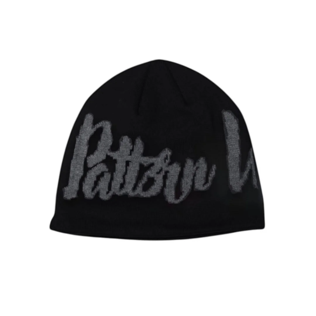Satin Lined Script Beanie - Grey/Black