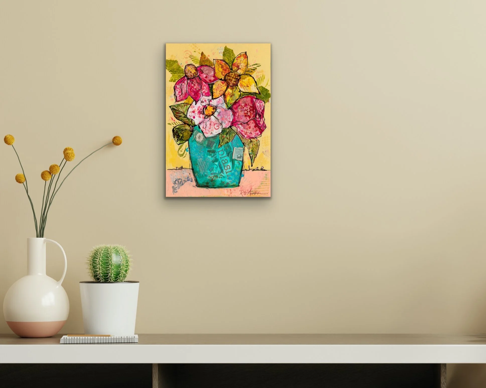 Bright floral art for home or office, original floral painting
