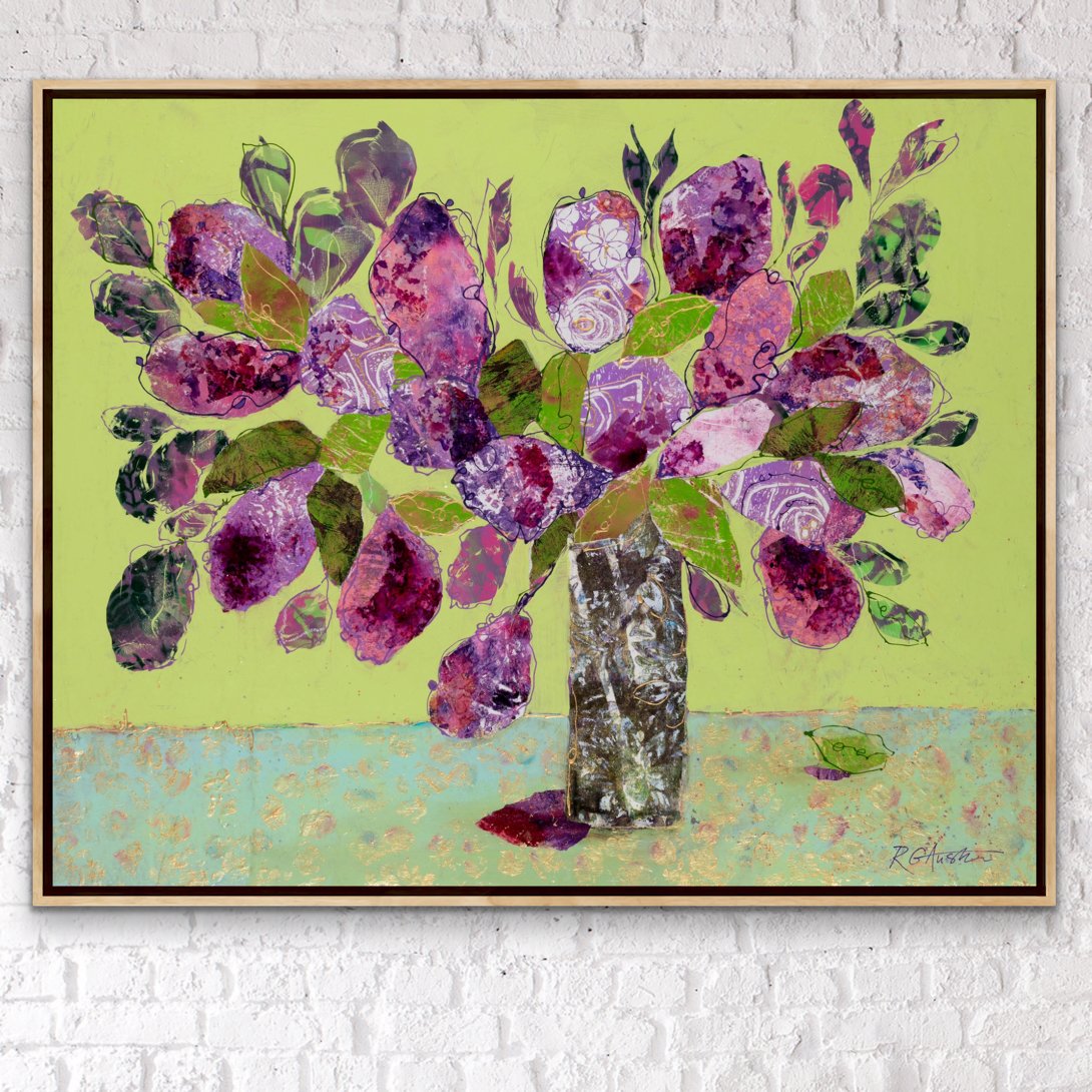 Mom's Lovely Lilac's, a beautiful mixed media painting of a vase of lilacs.