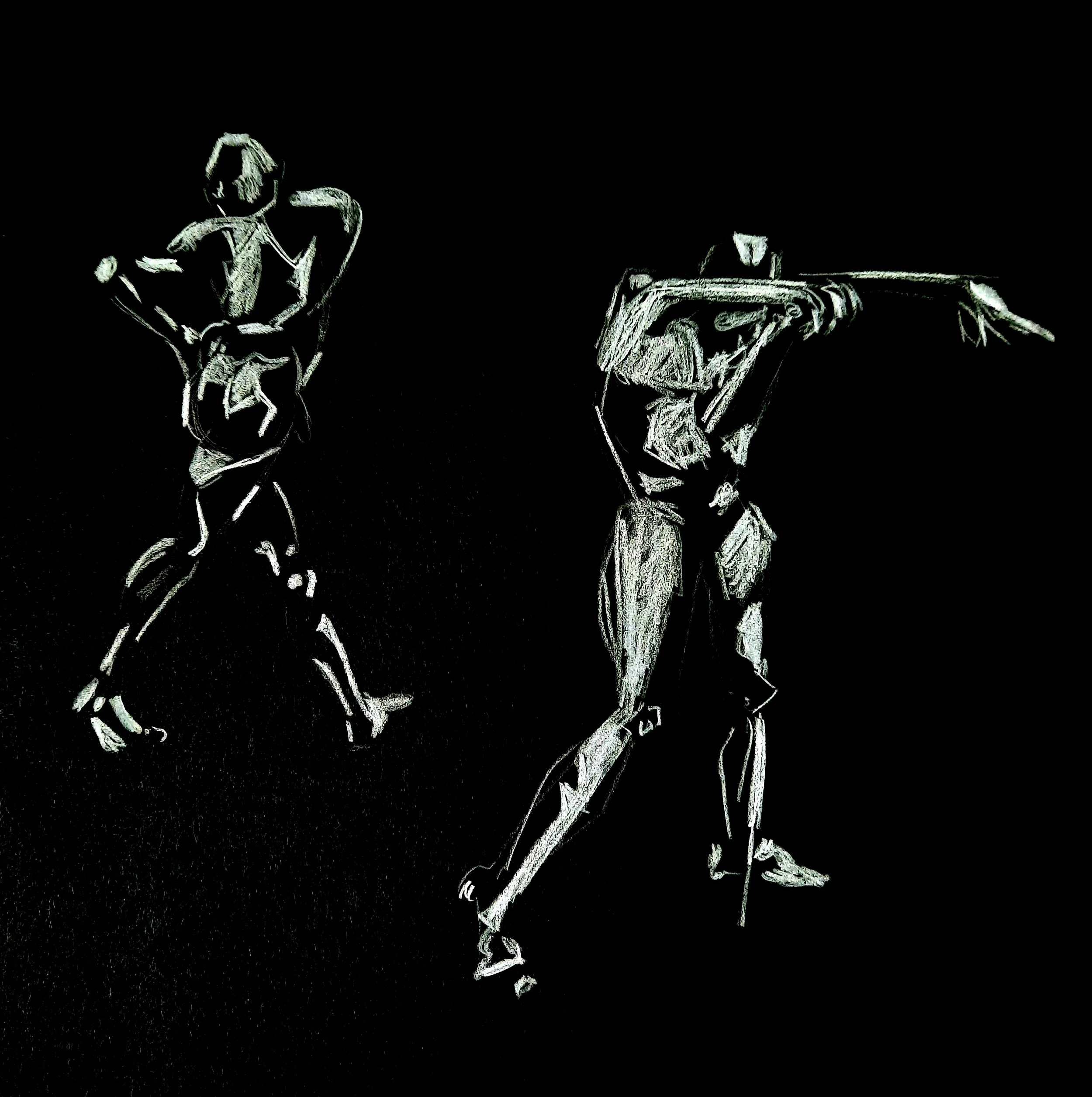 Aikido Dancing  (White Polychromos on Black)
