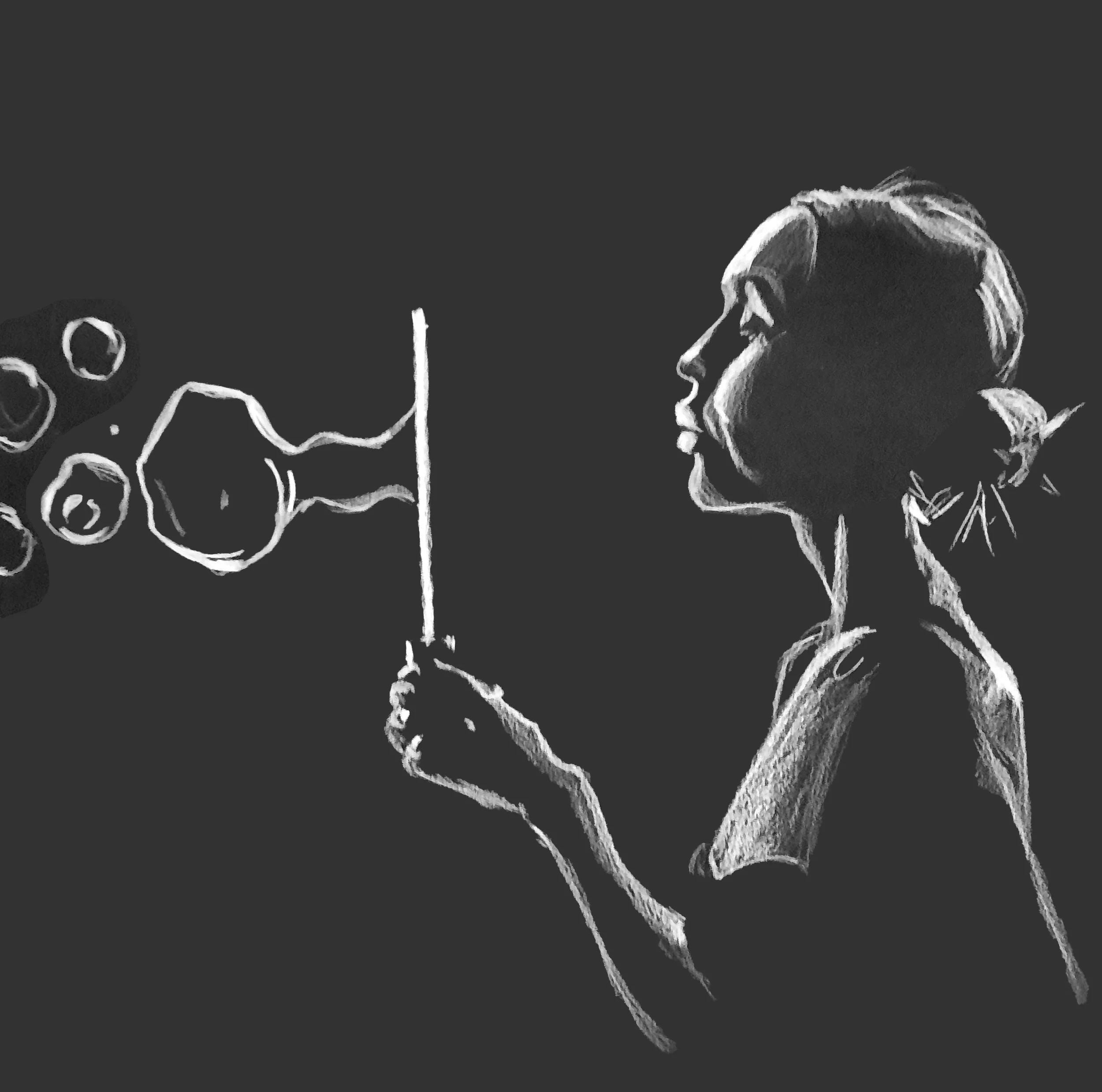 Bubble time (White Polychromos on black)