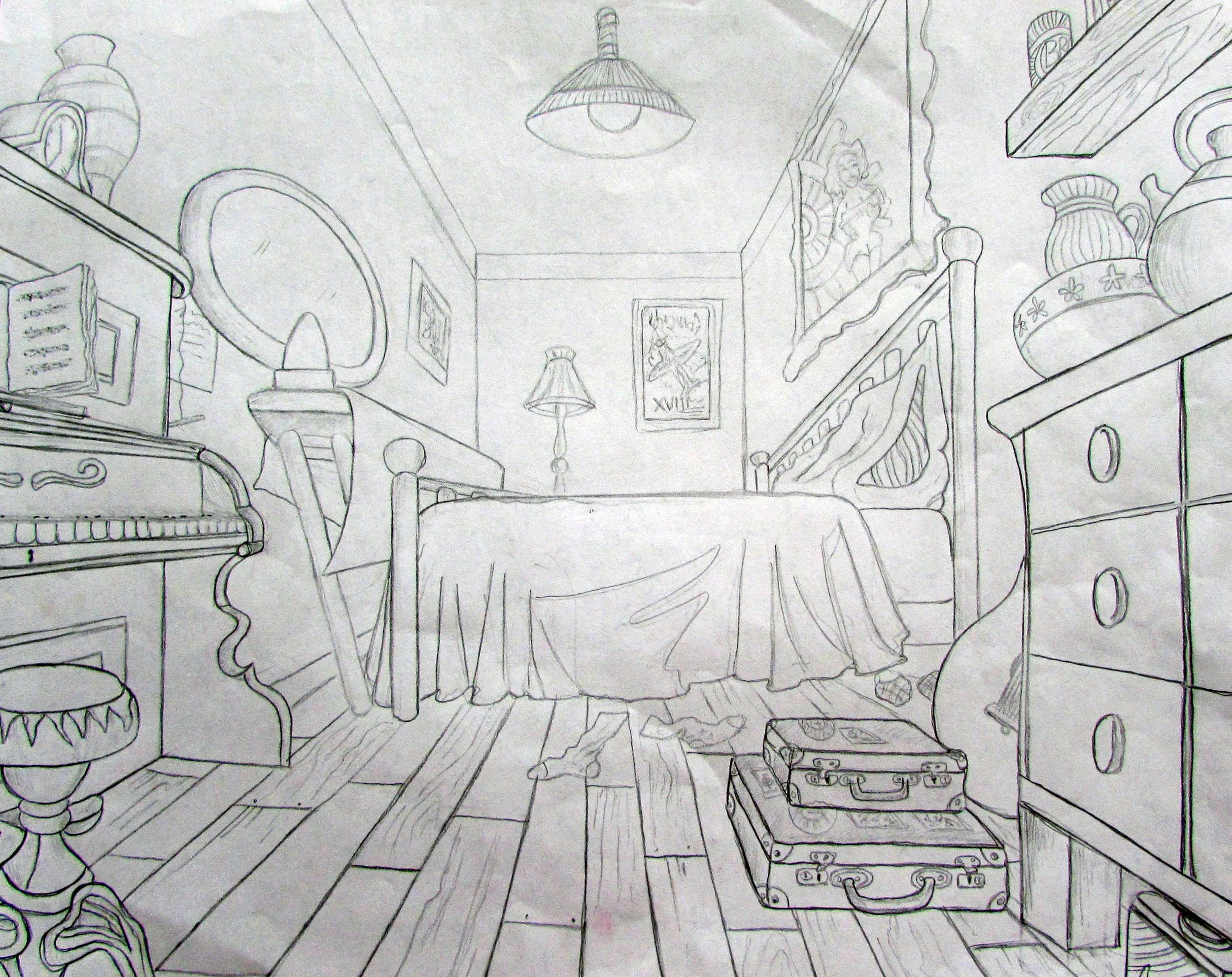 Bedroom  Layout in style of Aristocats (Graphite Pencil 2B)