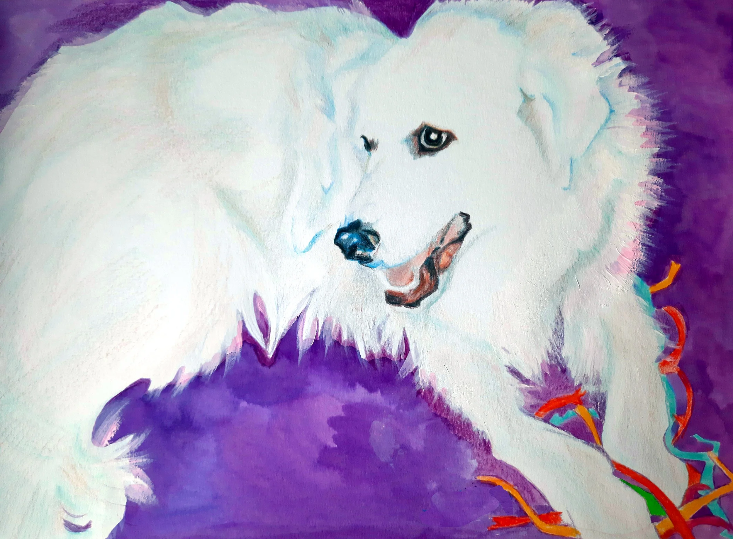 Beautiful Pyrnean Mountain Dog, Beloved Pet Commission (Oil Polychromos & Watercolours)