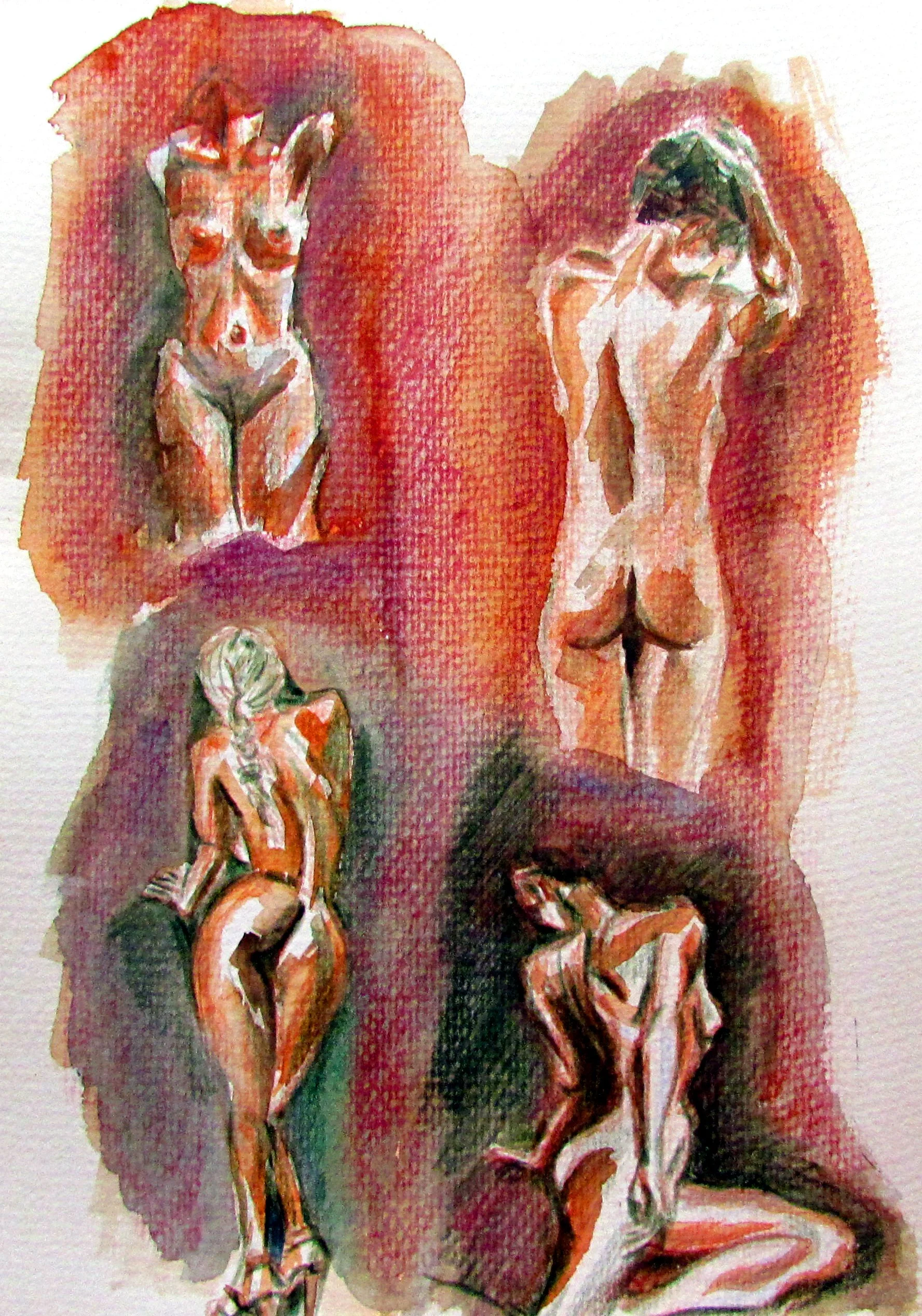 Female Nudes (Watercolours and Polychromos)