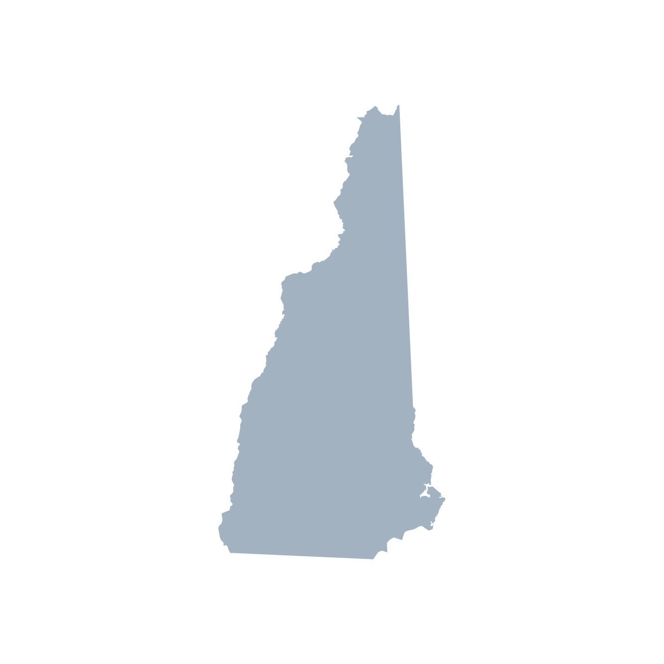 Map of the state of New Hampshire colored in blue.