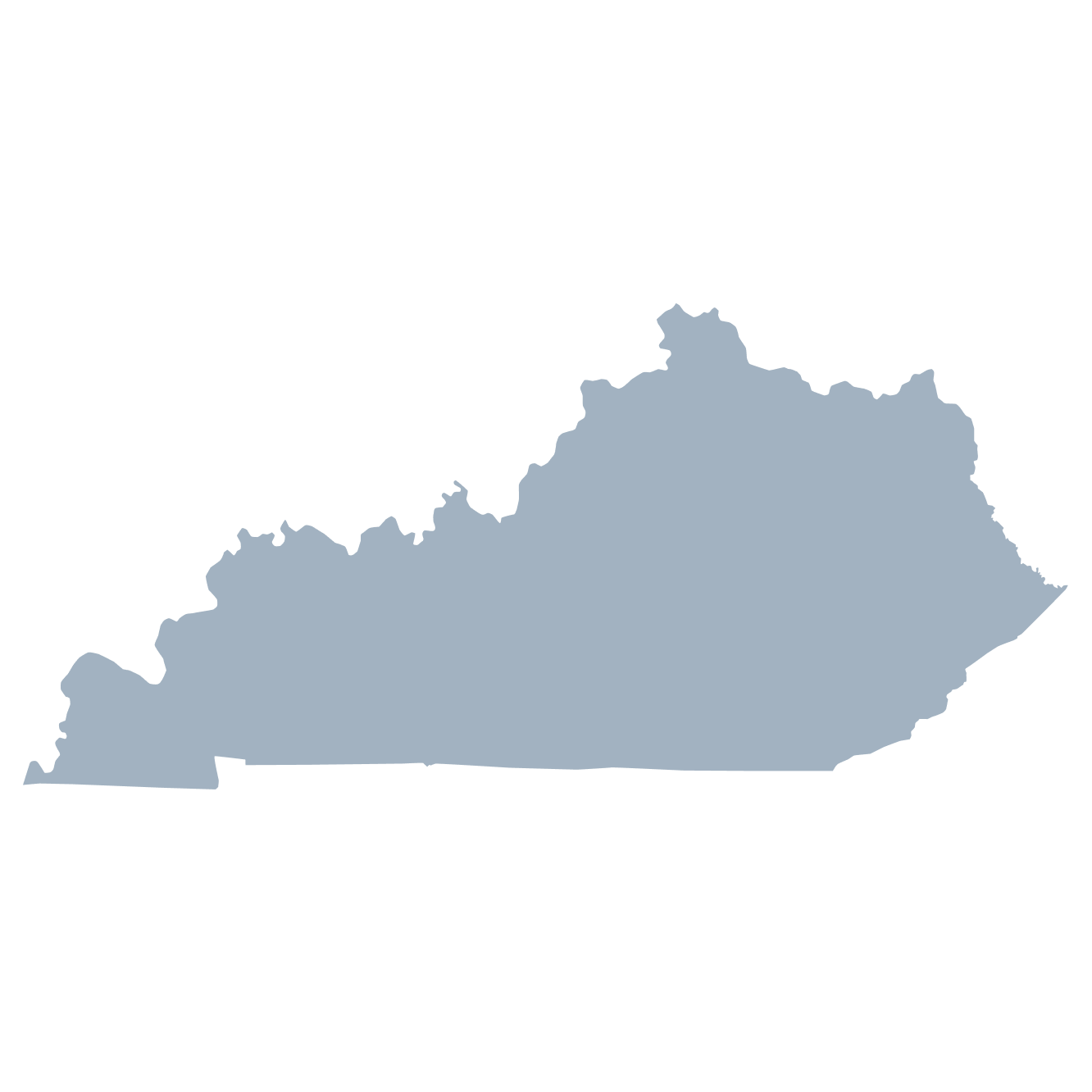 Map of Kentucky in dark blue colored in blue.