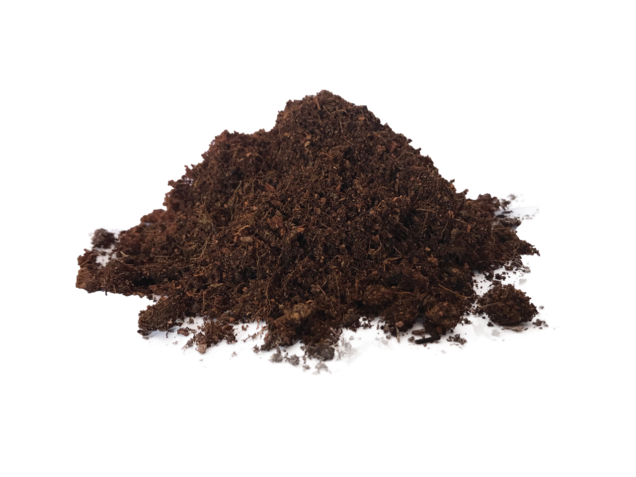 Pile of dark brown soil or compost with small organic particles