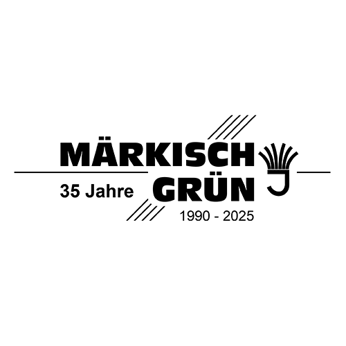 Logo mit dem Text 'MÄRKISCH GRÜN', '35 Jahre', '1990 - 2025' und einer stilisierten Grasknolle