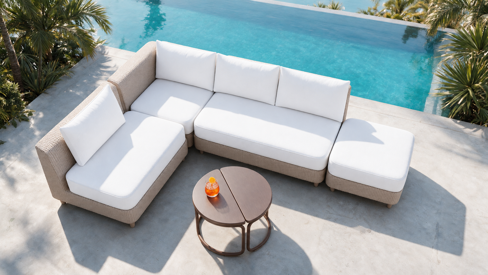 Bright white cushions and Aperol poolside.png