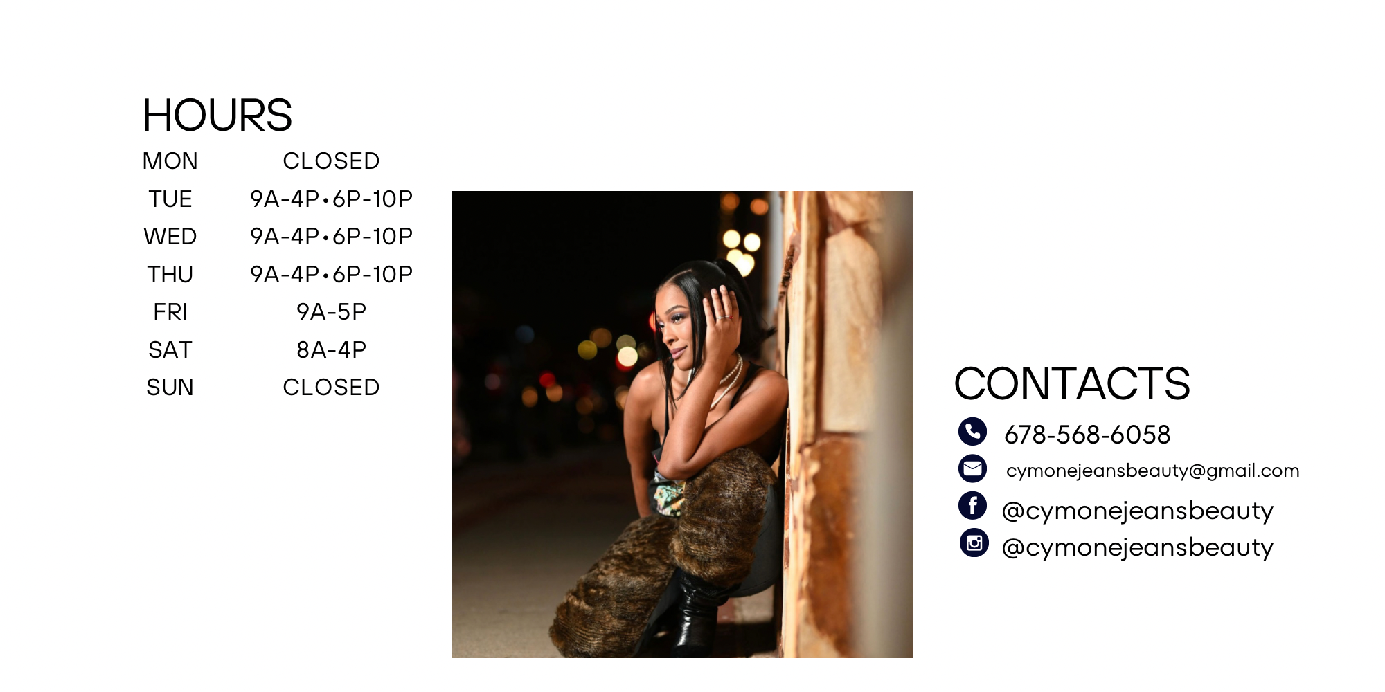 Business Hours for Cymone Jeans Beauty