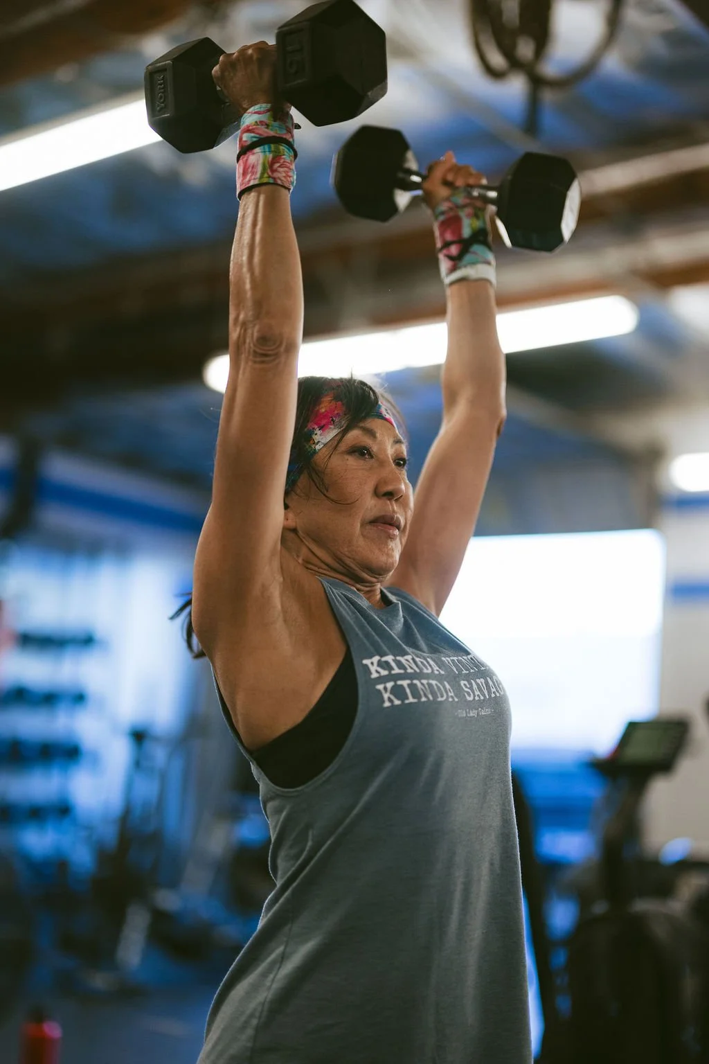 5 Rounds
12/10 Calorie Bike
4 DB Strict Press (50/35)
8 DB Push Press
12/10 Cal Bike
:30 DB Overhead Hold

Goal is to stay under 4:00 per Round
Pick a weight you can go unbroken for at LEAST the first 3 rounds. 
:30 DB hold it can be cumulative but g