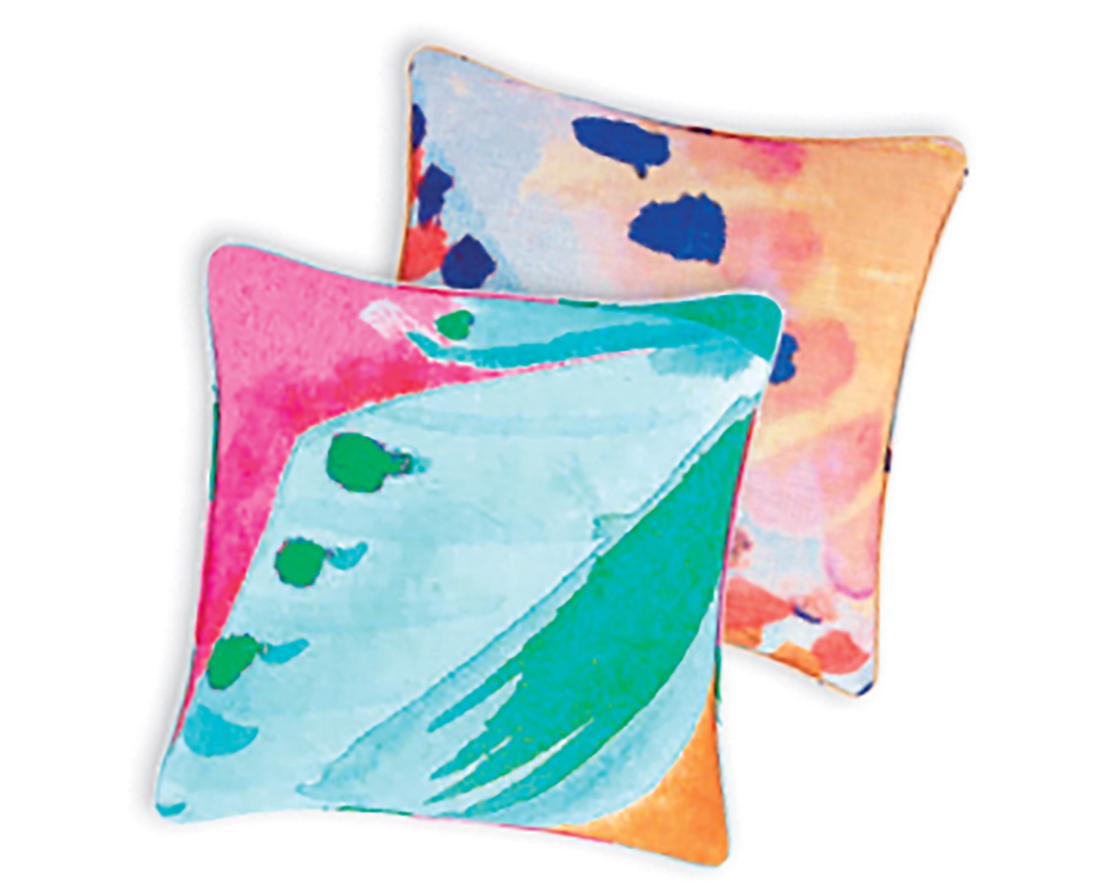  Load up your sofa or hammock with these stunning pillows, then let your daydreams fly free. Abstract watercolour fields of merging neon hues are strewn with dots and dashes that become fragments of nature’s kaleidoscope.  www.designstudiointeriors.s