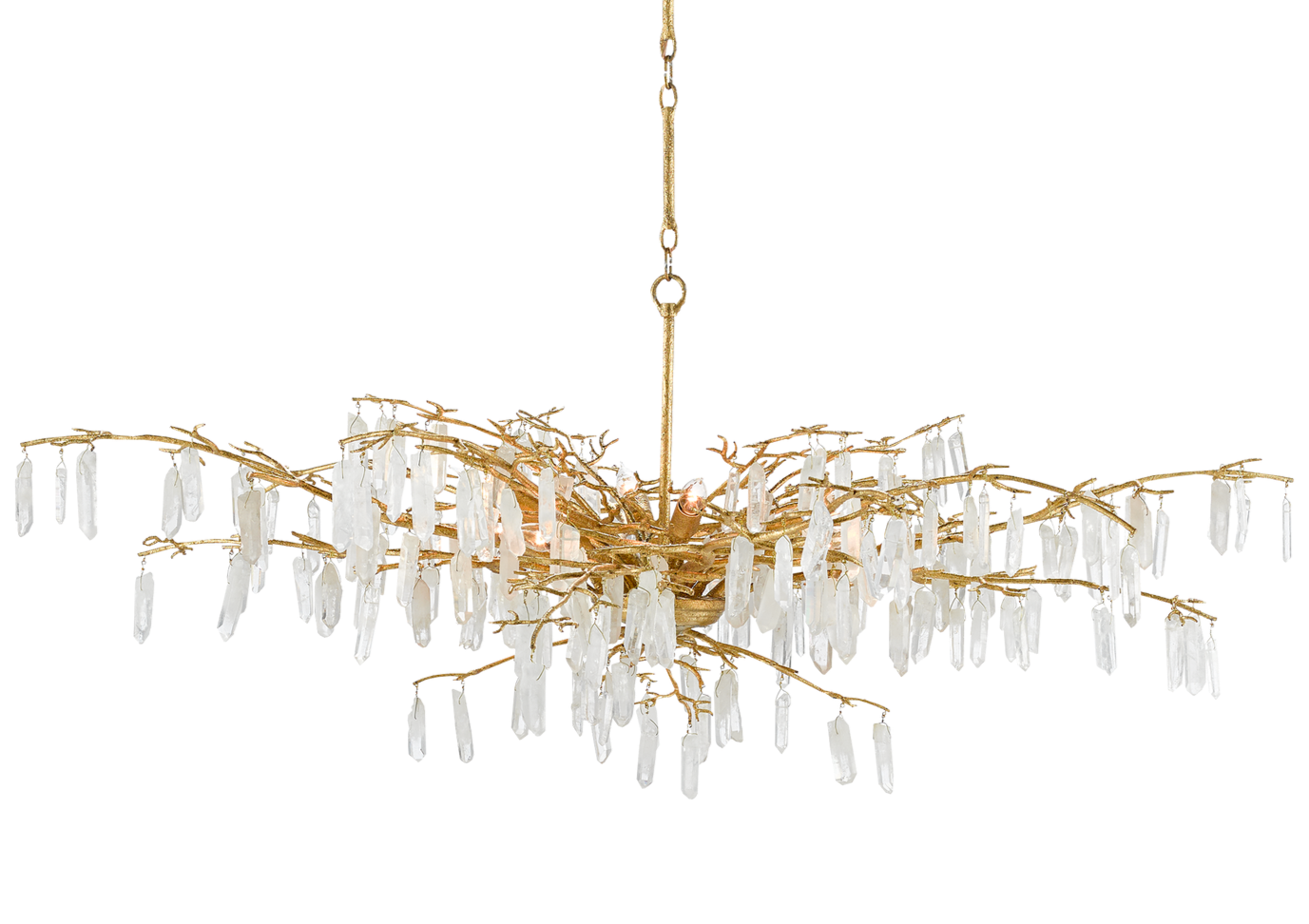  With quartz crystals suspended from golden branches, shimmering like frost on a fir tree, the  Forest Dawn Chandelier  dials up the glamour in any room.  