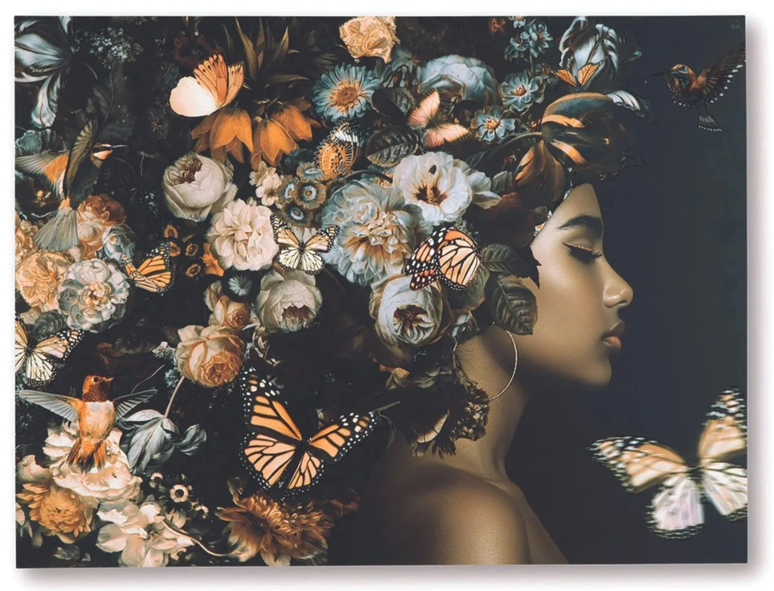  Beauty in bloom: The  Valfer Glass Print  balances whimsy and wonder with a rich colour palette and intricate design that transforms walls into tranquil statements of style.  