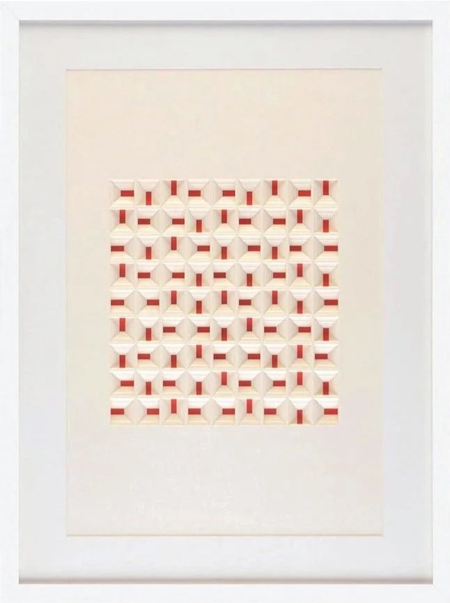  Mark McDowell’s clean, contemporary abstracts of layered paper,  Kami Ito and Aka Nitchi Artworks  boast subtle dimension with a pop of colour detailing.  