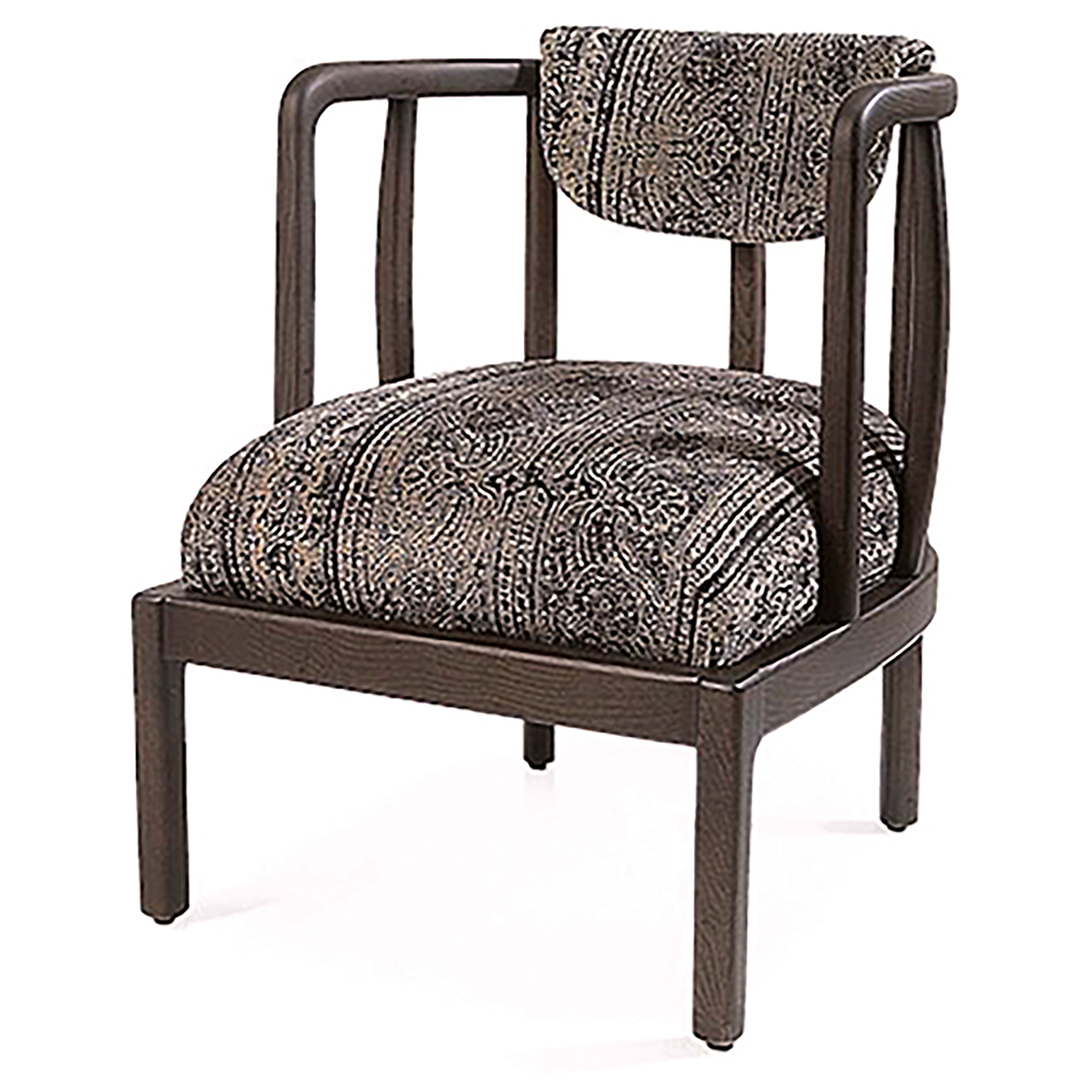  Beautiful curves meet custom fabrics in the  Namora Lounge Chair . Handcrafted by Portuguese artisans, the sophisticated seat is offered in a range of fabric and leather choices, as well as wood stains. Part of A Squared’s turn-key home furniture pa
