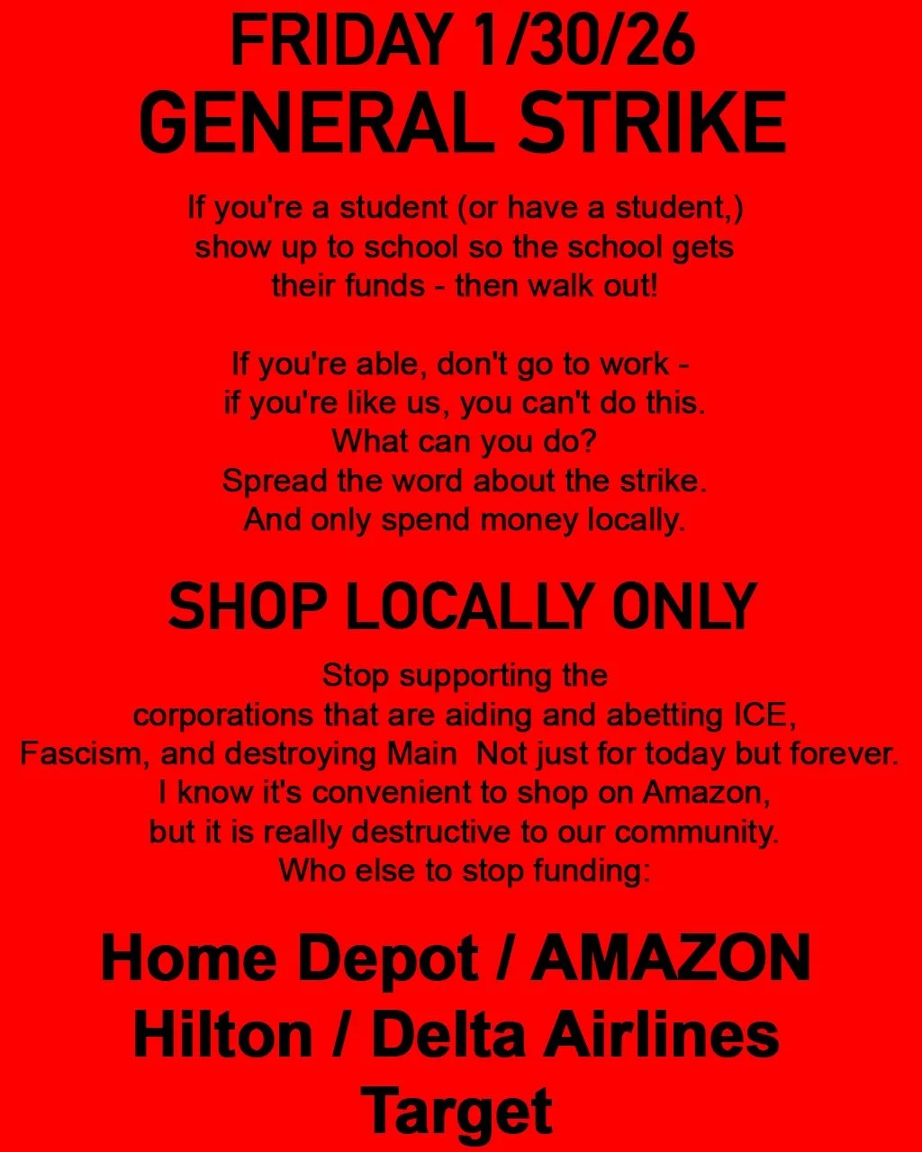 #generalstrike #boycotthomedepot #boycottamazon #boycotthilton #boycottdelta #boycotttarget