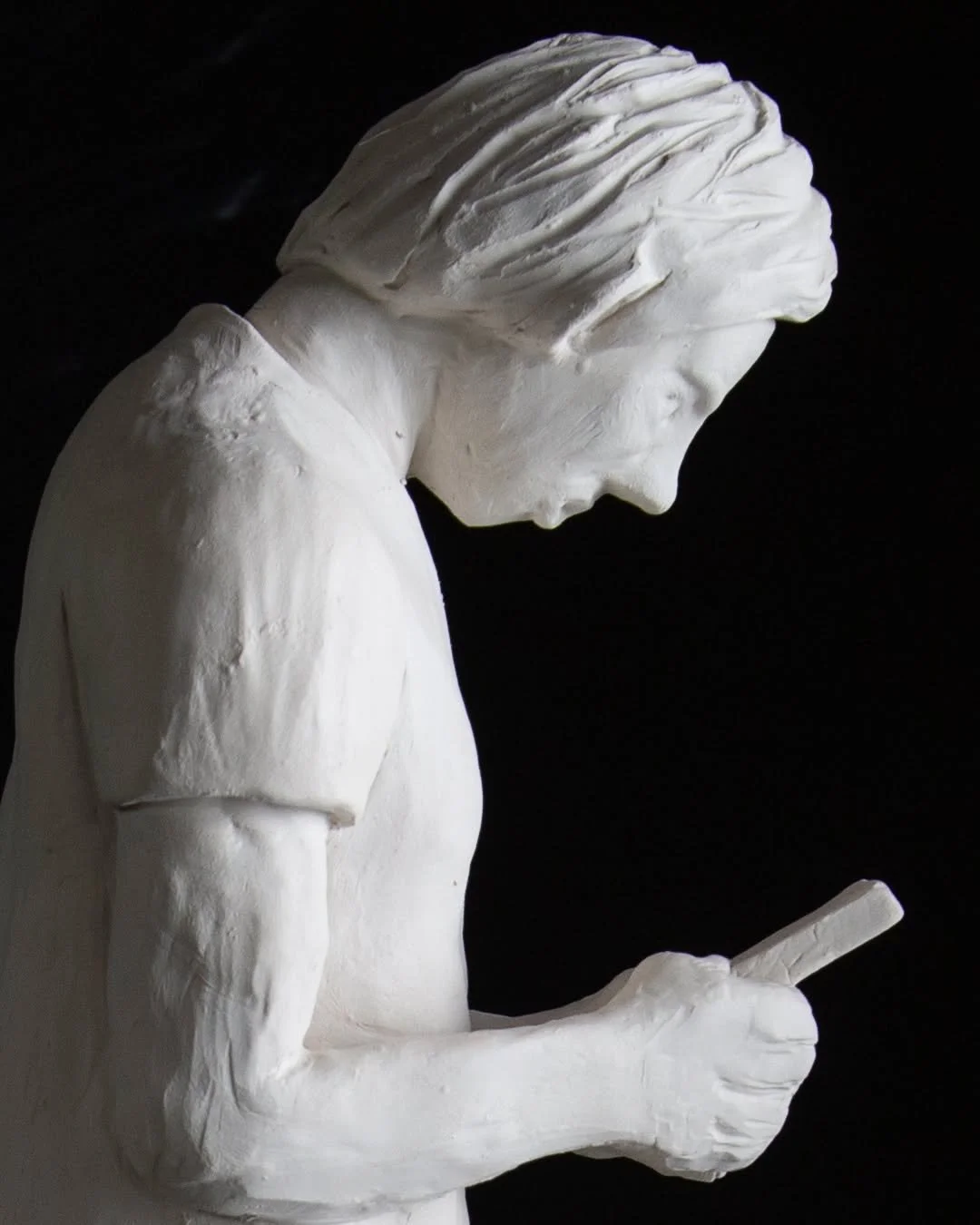 &lsquo;Don&rsquo;t Look Down&rsquo;, II 20&rdquo; X 7&rdquo; X 7&rdquo; II ceramic. The figure is at the drying stage, soon to be bisqued and awaiting a full glazing. Sometimes I kind of like the chalky white of the clay&hellip;.but it is often still