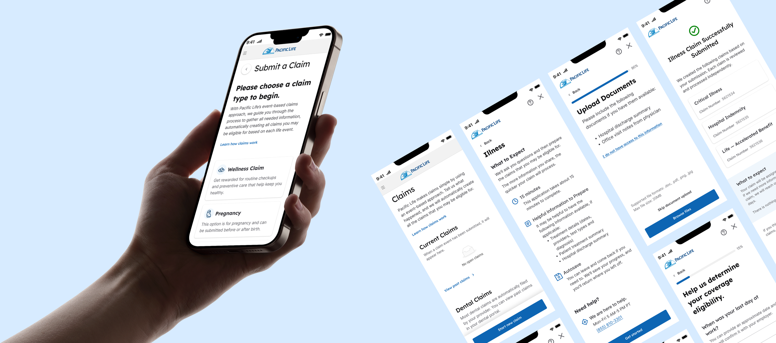 Mobile screens from claim intake process showing hierarchy , consistency, and clarity.