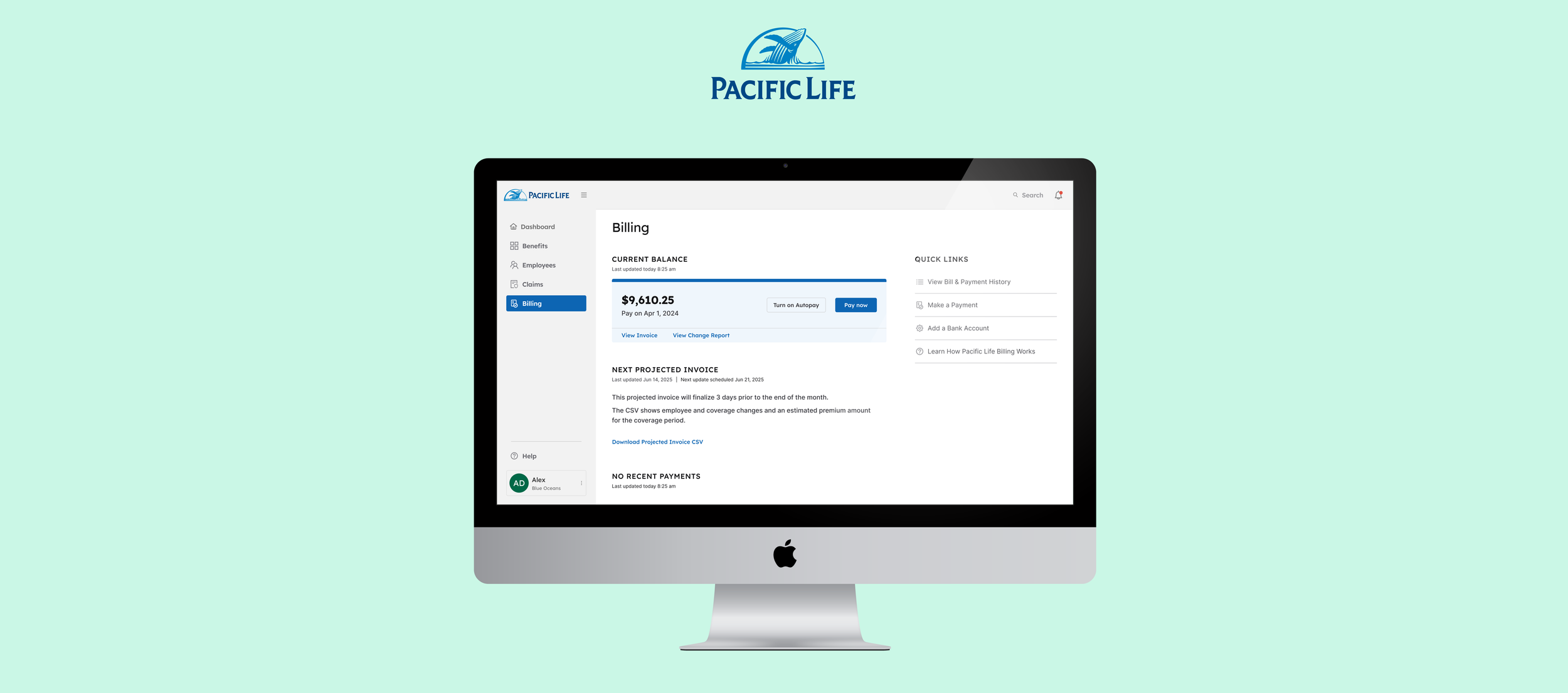 desktop computer showing complex biling dashboard