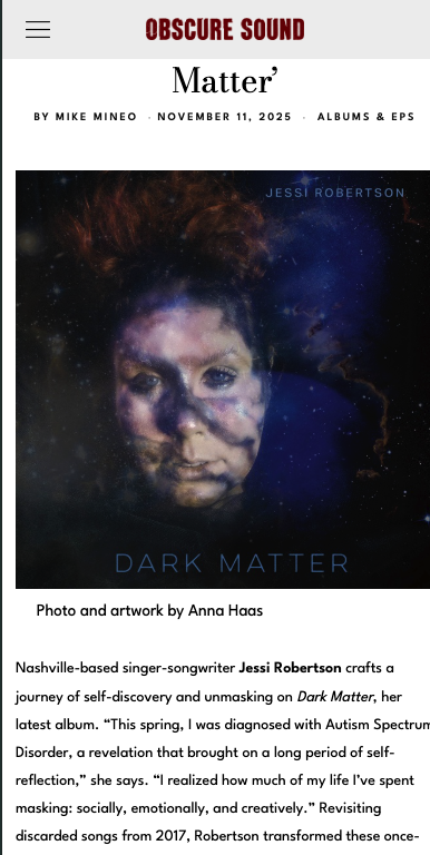 Obscure Sound: Jessi Robertson - Dark Matter