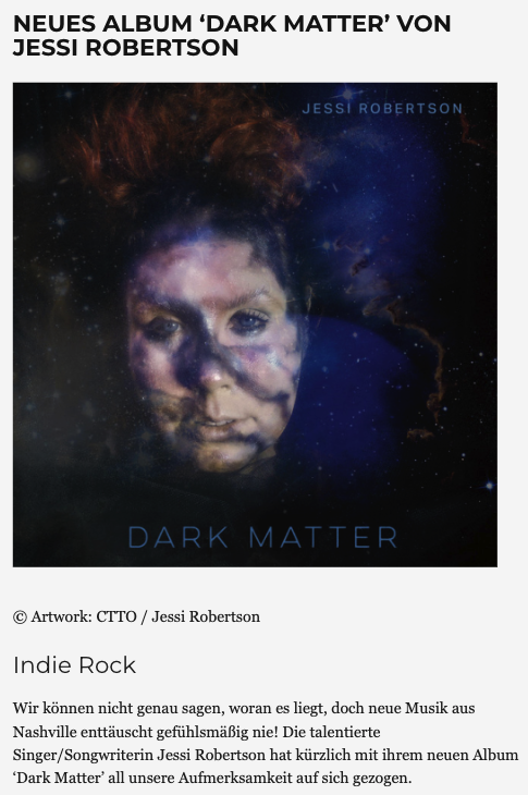 New Indie Radar Blog: Neues Album ‘Dark Matter’ von Jessi Robertson