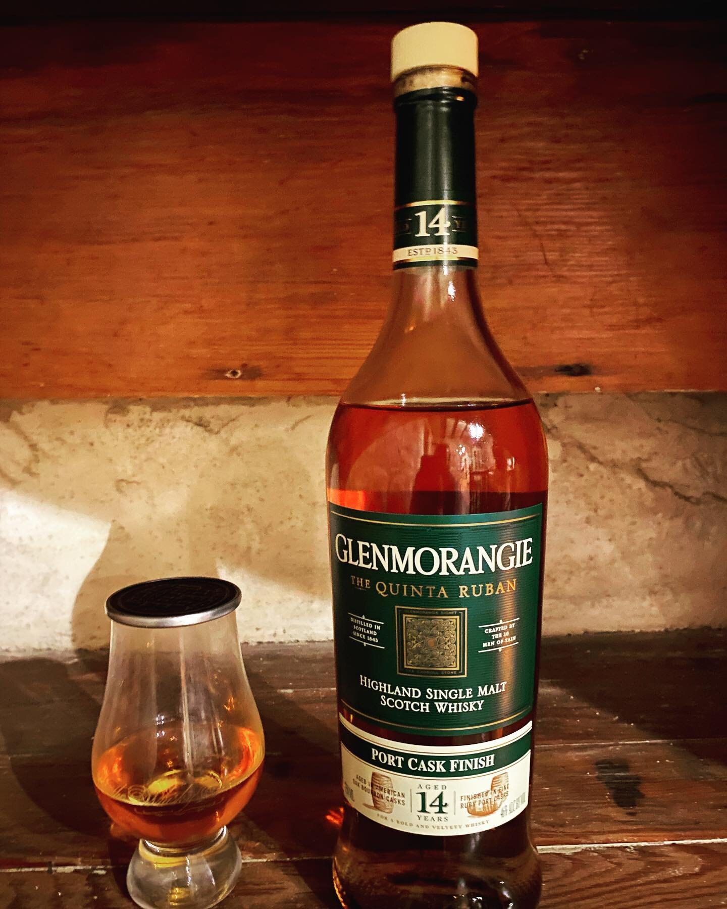 Time for another Sunday deep dive. Tonite we go head first into a quintessential scotch. 
Glenmorangie 
The Quinta Ruban  Port Cask Finished, this 14 year old beauty is aged in first fill bourbon casks then finished in ruby port barrels.  Did you kno