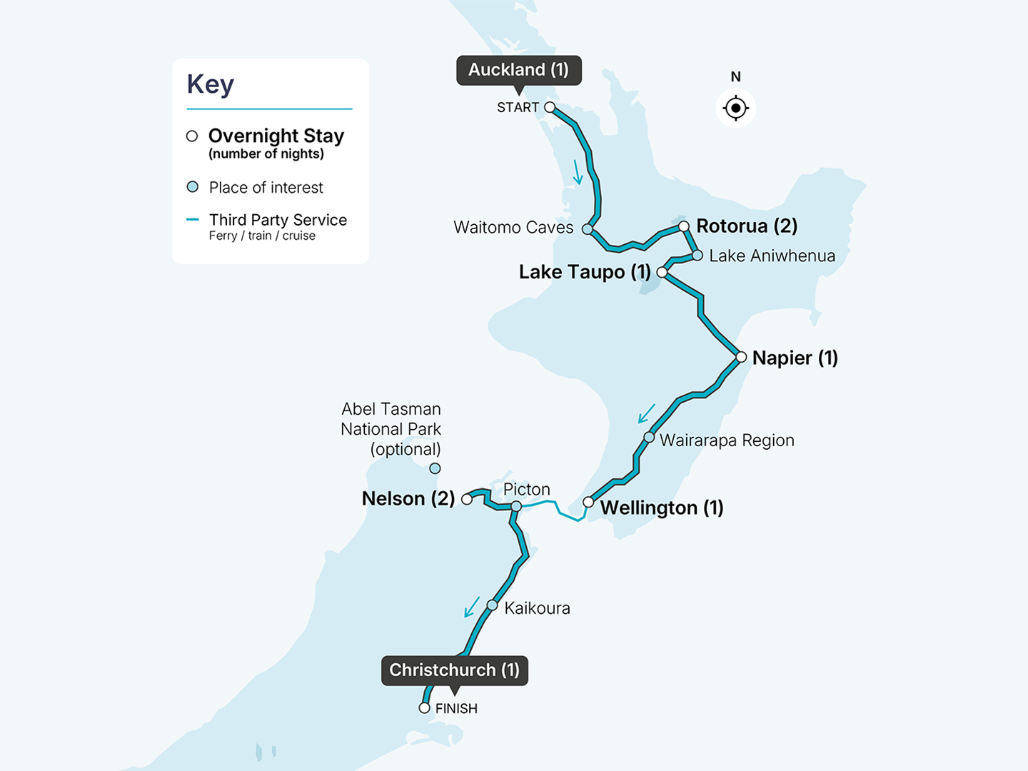 Map of New Zealand - 10 Day Coach Trip Small Group